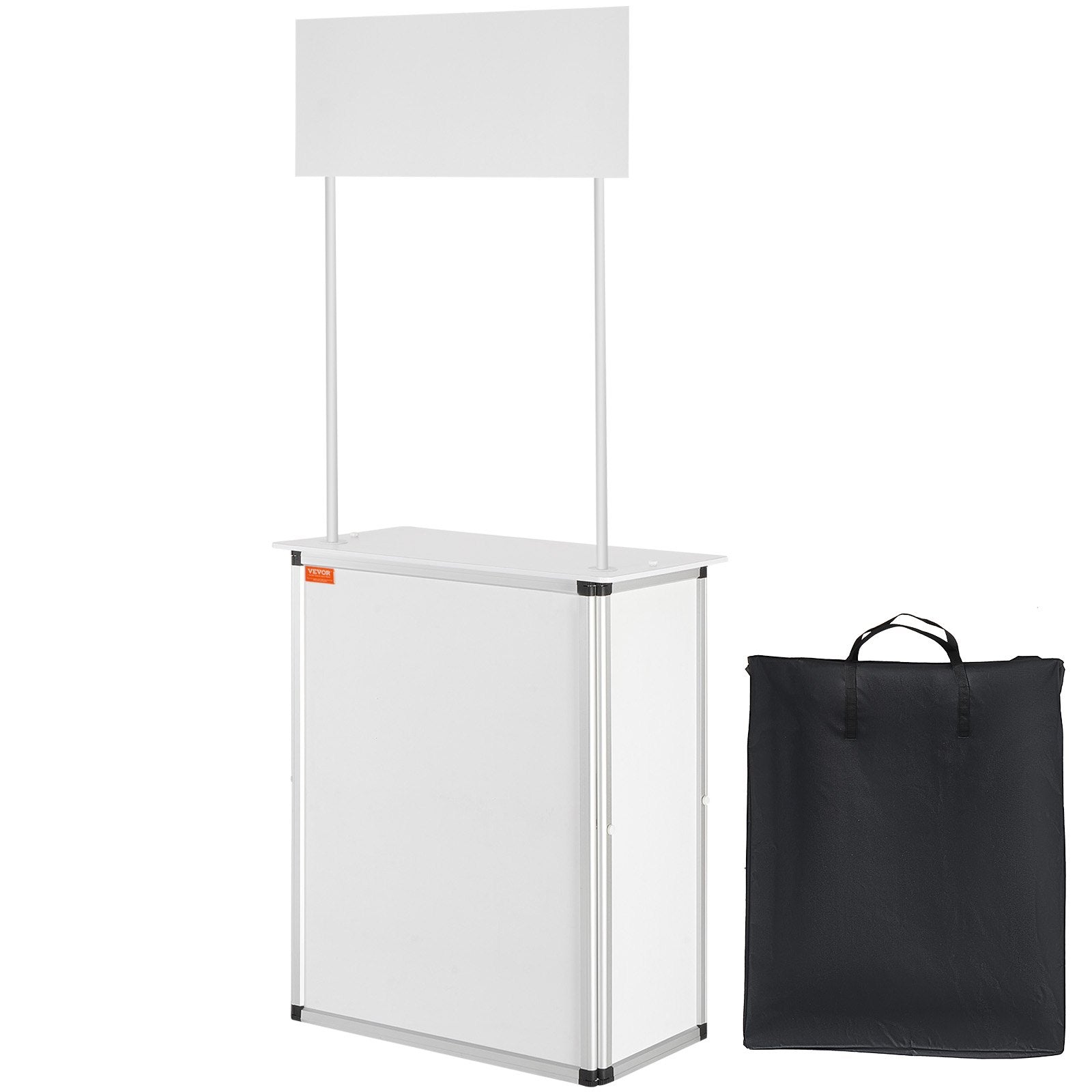 Portable Tradeshow Podium Table, 785 x 380 x 1815 mm, Display Exhibition Counter Stand Booth Fair with Wall, Foldable Promotion Retail Bar Table Pop Up Podium with Storage Rack/Carrying Bag