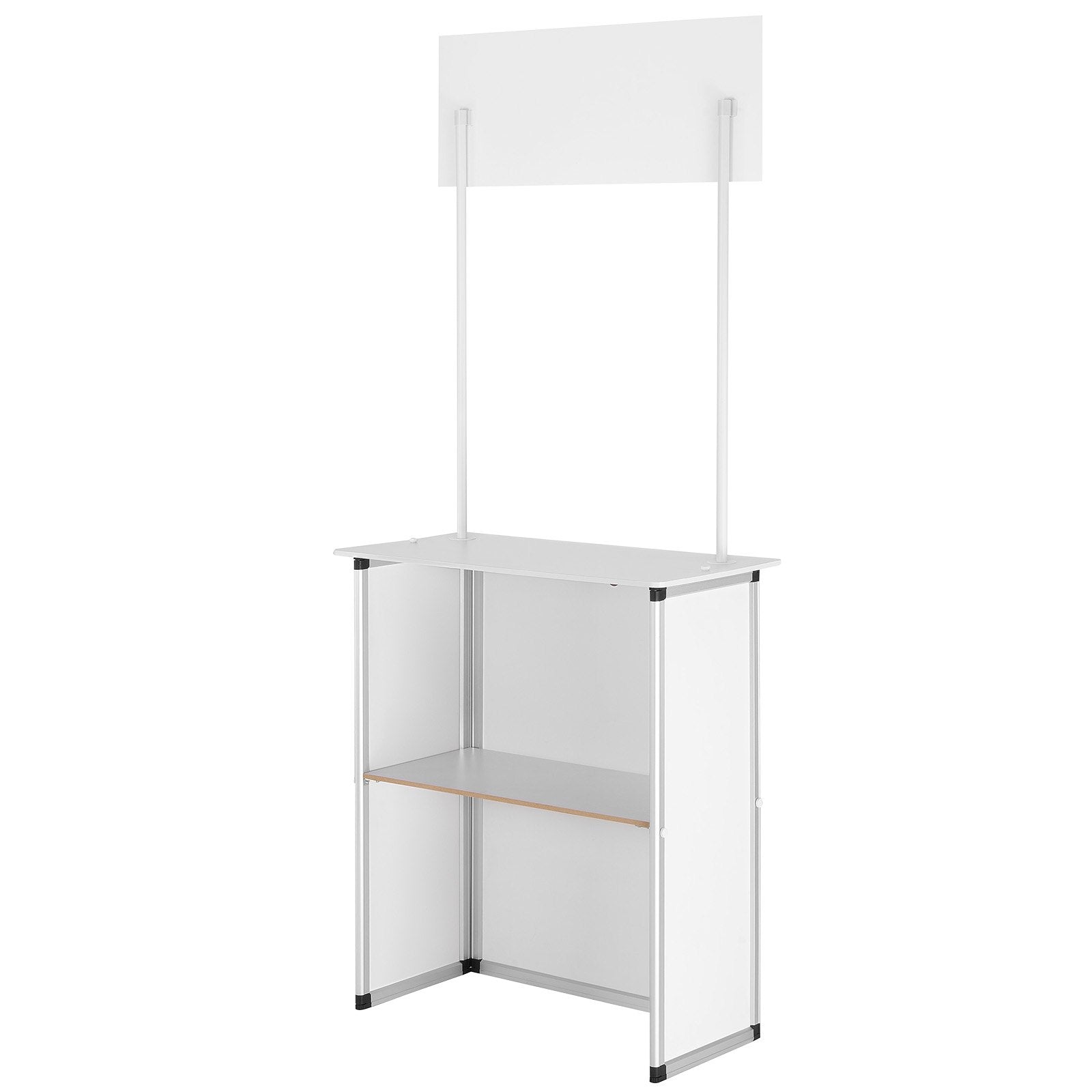 Portable Tradeshow Podium Table, 785 x 380 x 1815 mm, Display Exhibition Counter Stand Booth Fair with Wall, Foldable Promotion Retail Bar Table Pop Up Podium with Storage Rack/Carrying Bag