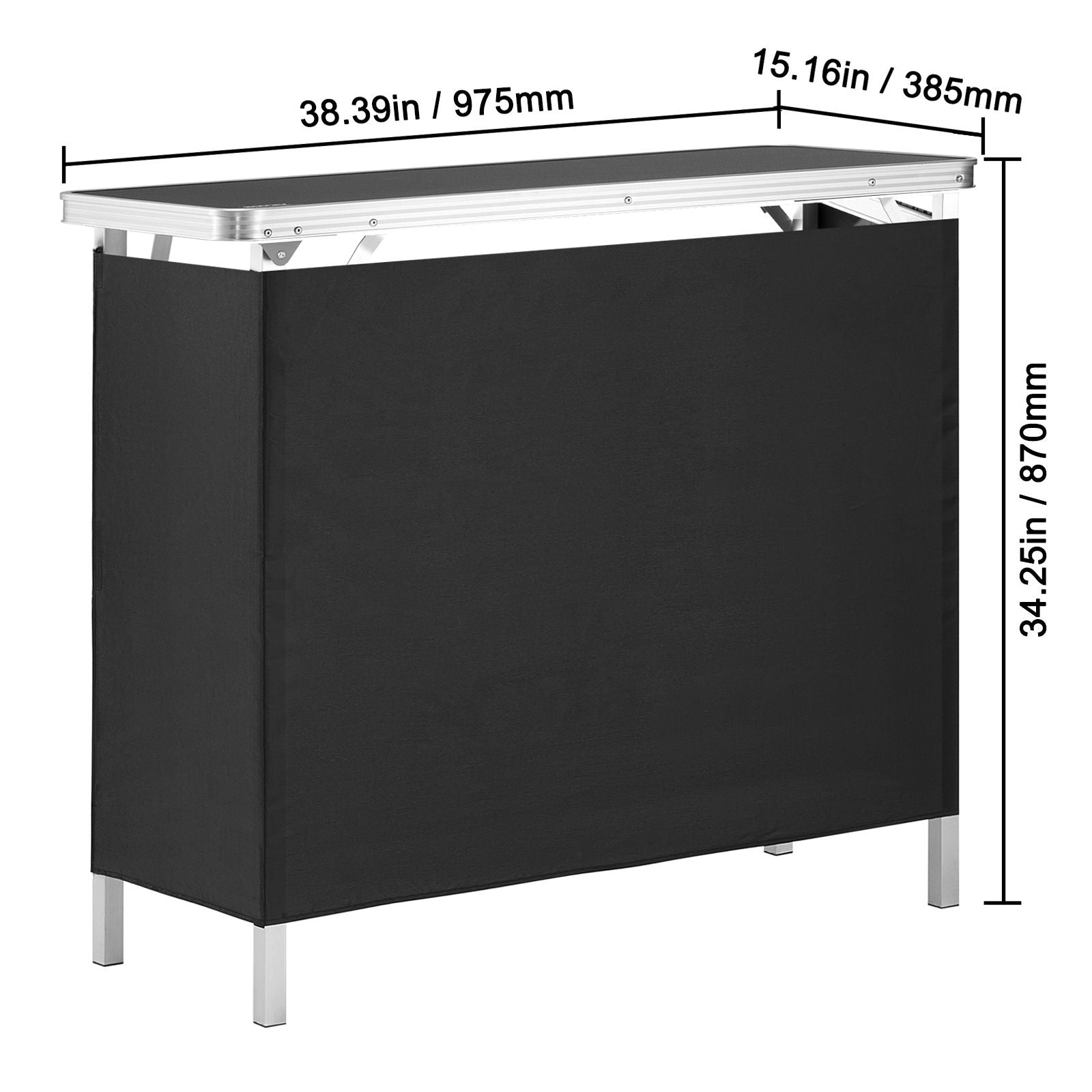 Folding Portable Bar Table, Tradeshow Podium Table for Indoor, Outdoor, Party, Picnic, Exhibition, Includes Carrying Case, Storage Shelf and Black Skirt, 38.39