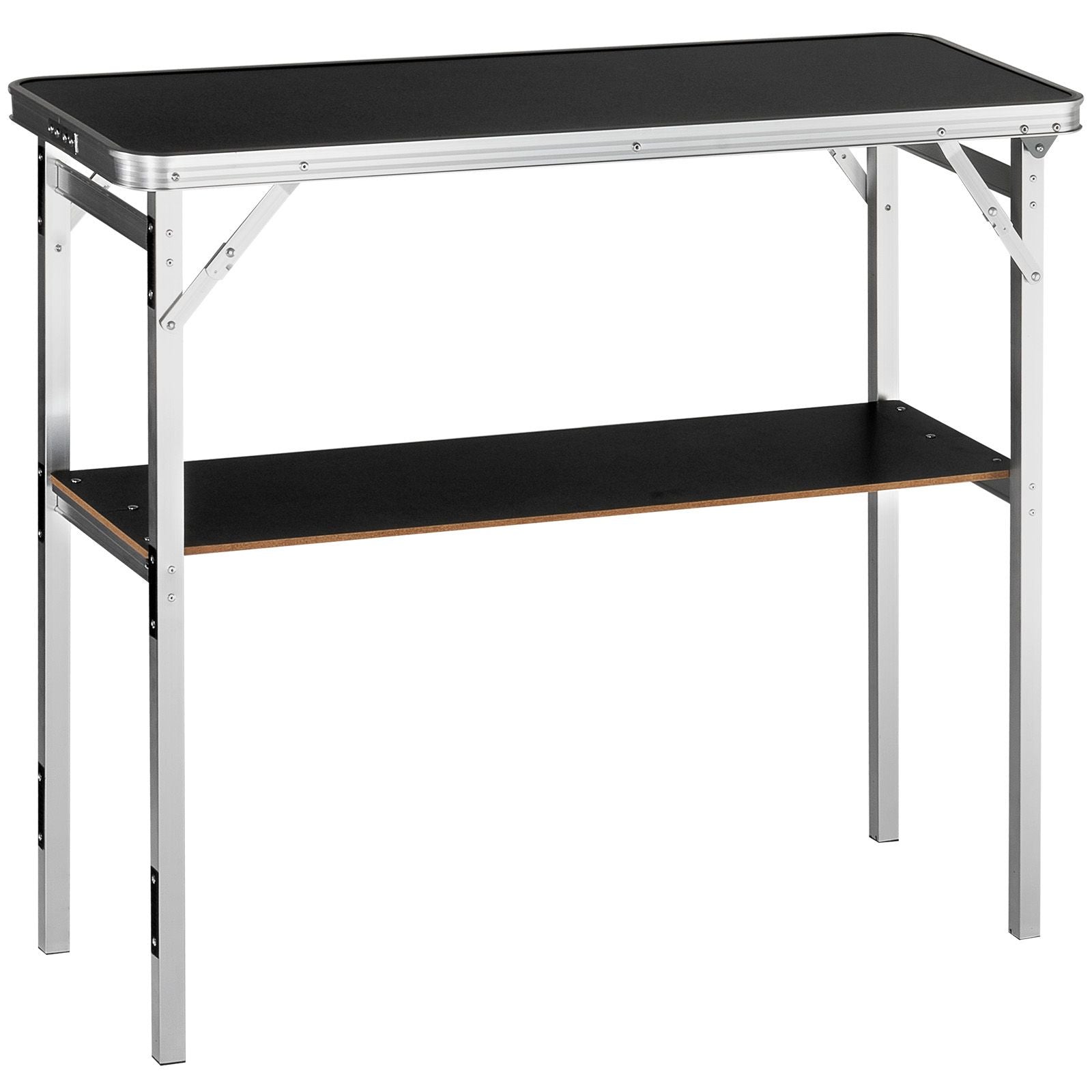 Folding Portable Bar Table, Tradeshow Podium Table for Indoor, Outdoor, Party, Picnic, Exhibition, Includes Carrying Case, Storage Shelf and Black Skirt, 38.39