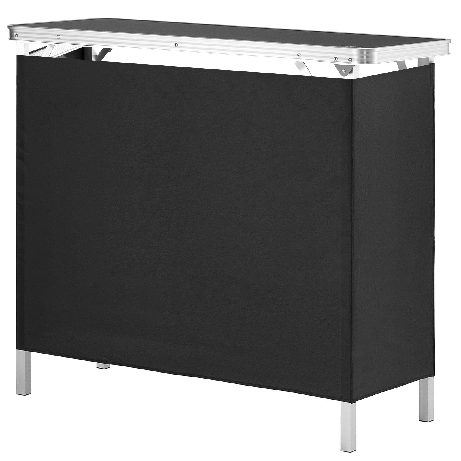 Folding Portable Bar Table, Tradeshow Podium Table for Indoor, Outdoor, Party, Picnic, Exhibition, Includes Carrying Case, Storage Shelf and Black Skirt, 38.39