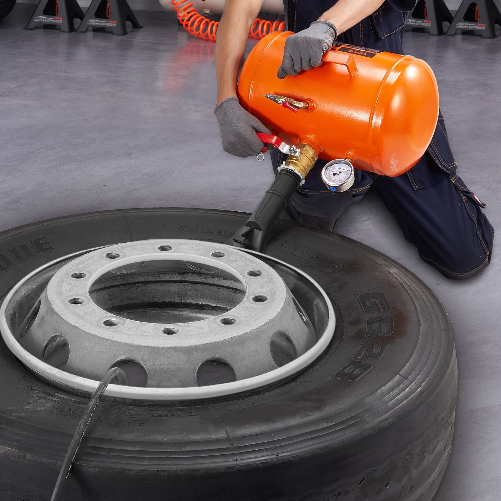 Tire Bead Seater, 5 Gal/19L Air Tire Bead Blaster with Pressure Gauge & Handle, 145 PSI Seating Tool Inflator Tank, 85-116 PSI Operating Pressure for Car Truck ATV