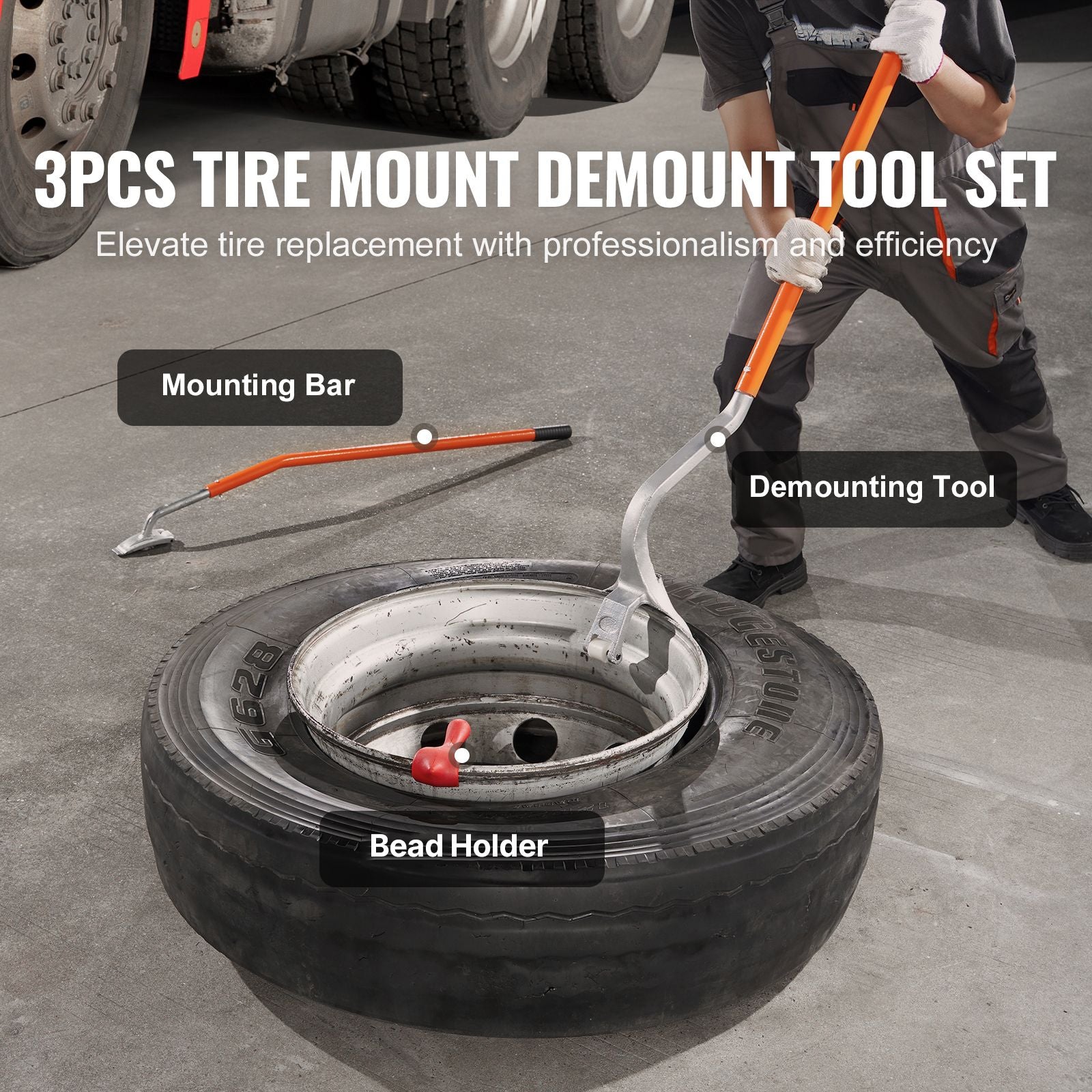 Manual Tire Mount Demount Tool Kit for 22.5-24.5" Truck Tires