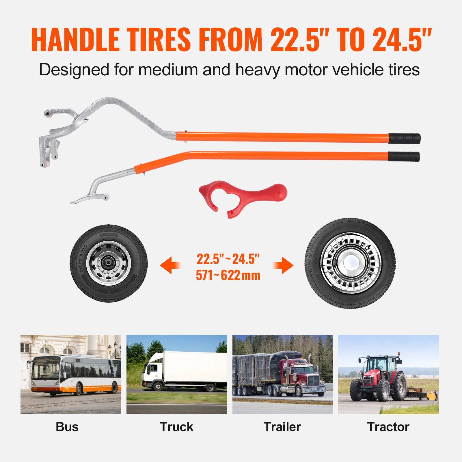 Manual Tire Mount Demount Tool Kit for 22.5-24.5" Truck Tires