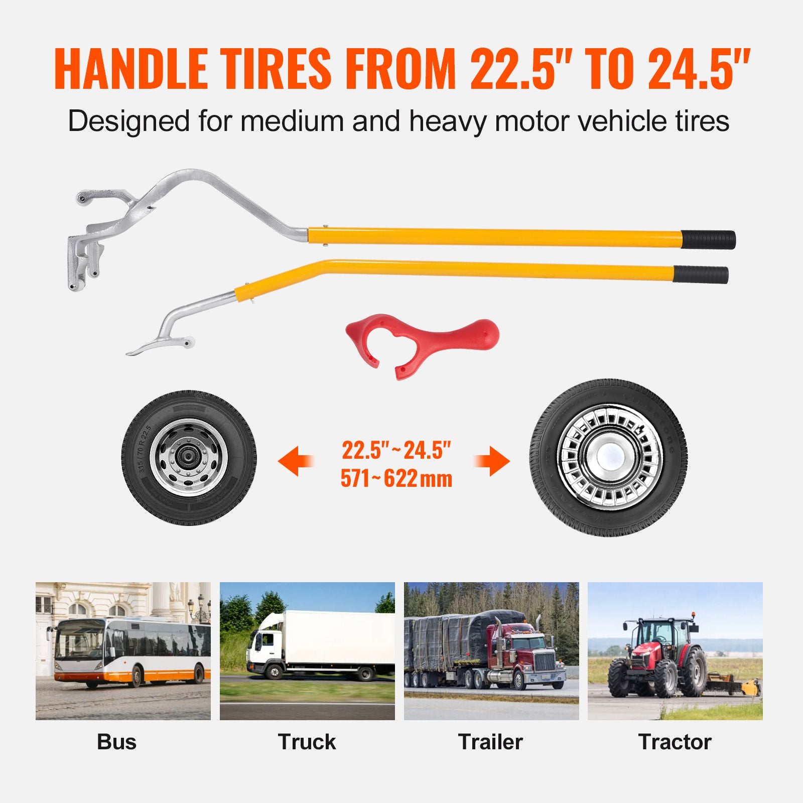 Manual Tire Mount Demount Tool Kit 22.5-24.5" Truck Tire Changer