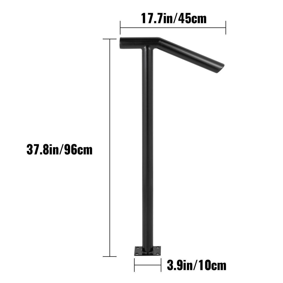 Single Post Black Iron Stair Handrail 1-2 Steps 441lbs Outdoor Railing