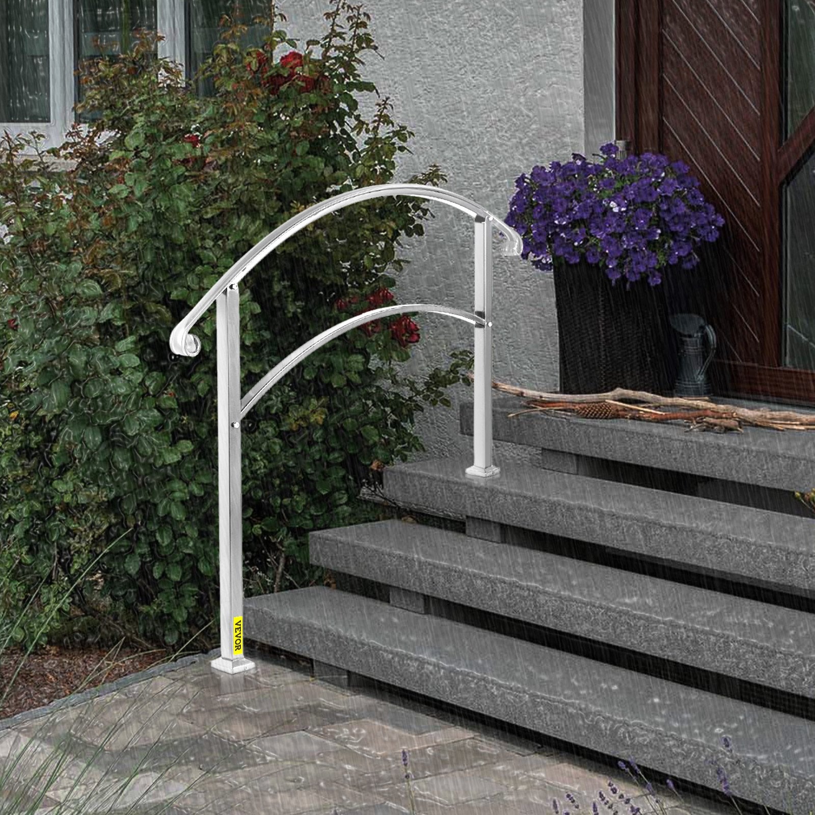 3-Step Handrails for Outdoor Steps Fits 1 or 3 Steps Matte White Stair Rail Wrought Iron Handrail with Installation Kit Hand Rails for Outdoor Step