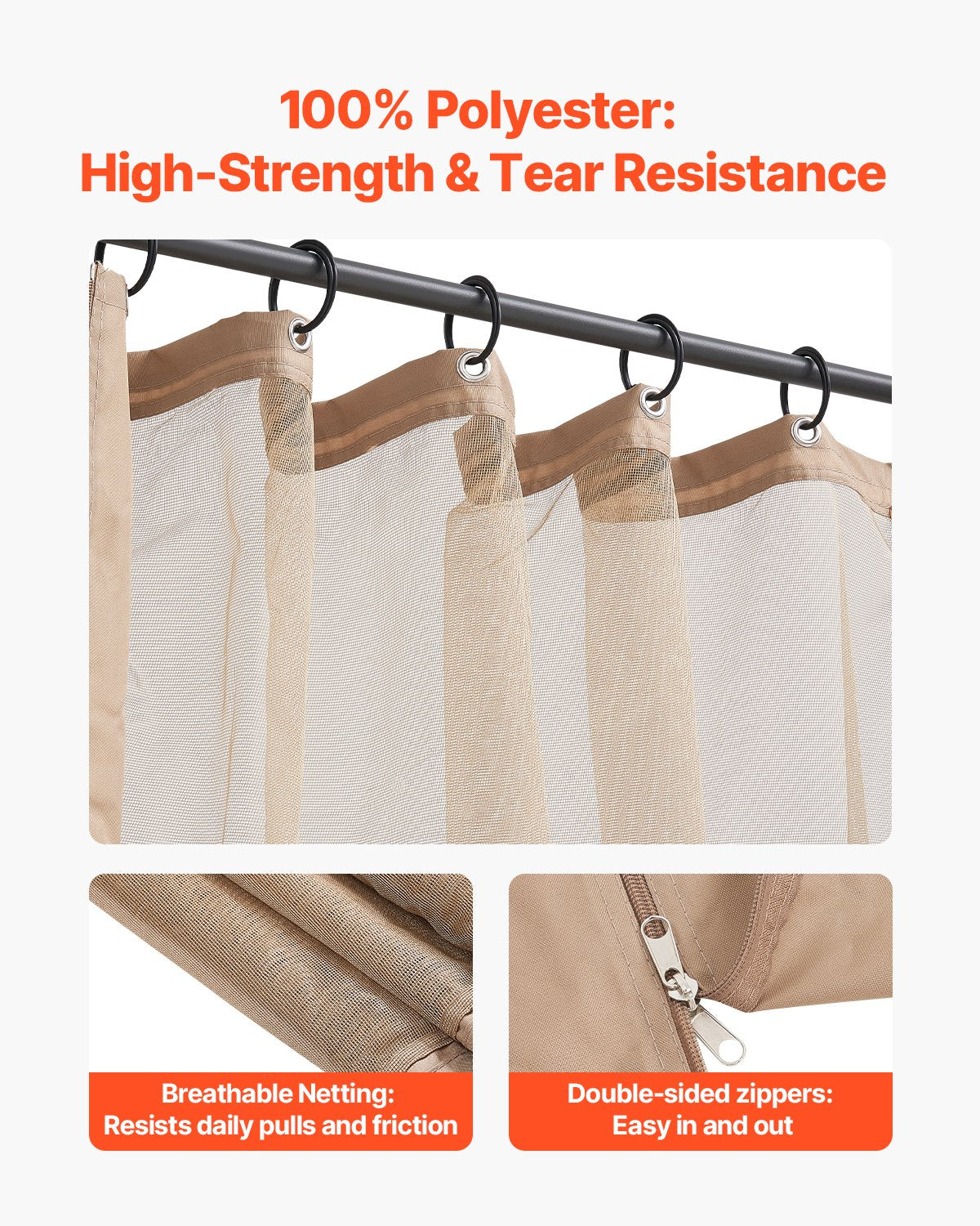 Gazebo Netting Replacement, Fit Most 10 x 12 x 7.3 FT Gazebo, Outdoor Garden Gazebo Net, 4-Panel Sidewall Mesh Gazebo Curtain, Patio Midge Netting with Double Zipper, Canopy Screen (Netting Only)