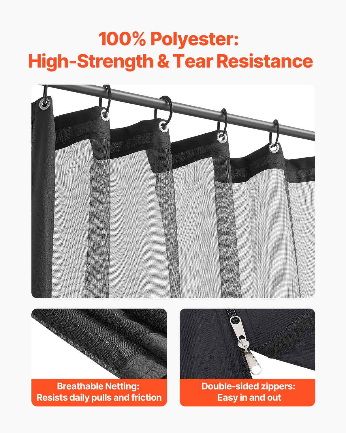 Gazebo Netting Replacement, Fit Most 12 x 12 x 7.5 FT Gazebo Curtain, Outdoor Garden Net, 4-Panel Sidewall Mesh Net, Patio Midge Netting with Double Zipper, Canopy Screen (Netting Only)