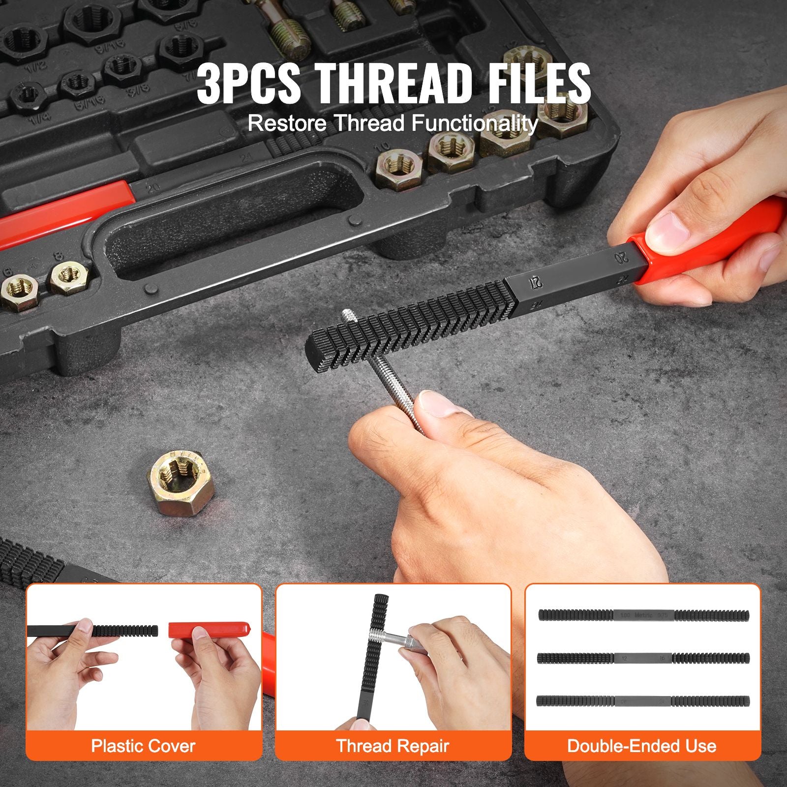 49-Piece Thread Chaser Set UNC UNF Metric Taps Dies Thread Repair Kit