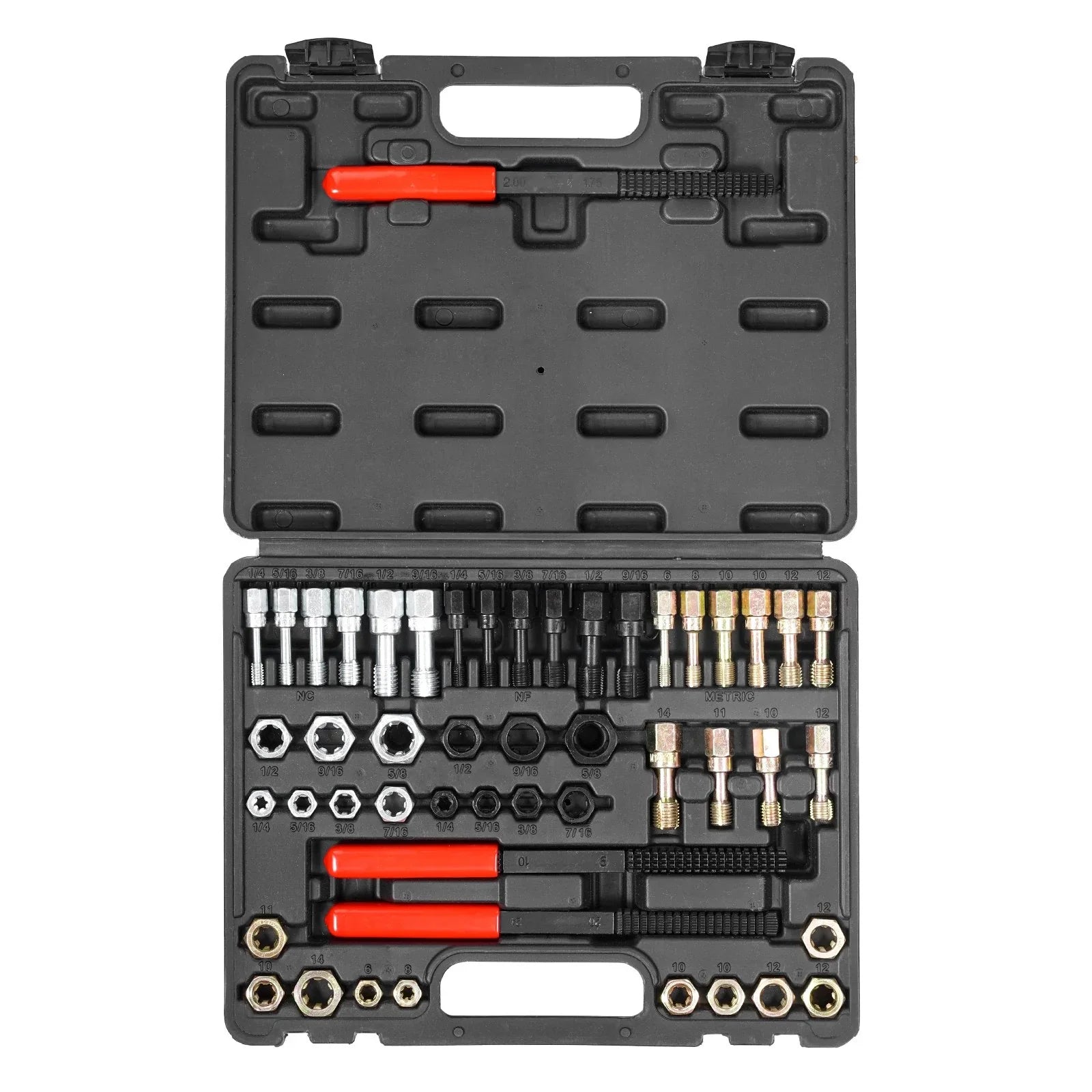49-Piece Thread Chaser Set, UNC UNF and Metric Thread Restorer Tool, Rethreading Tool Kit with 22 Taps 24 Dies 3 Thread Files Storage Case, Heat Treated Steel, for Mechanics DIY Enthusiasts