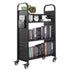 Rolling Library Book Cart, 150 kg Capacity, 77 x 38 x 122 cm Library Cart, Single Sided L-Shaped Shelves with 76.2 mm Lockable Wheels, Book Truck for Home Shelves Office and School, Black