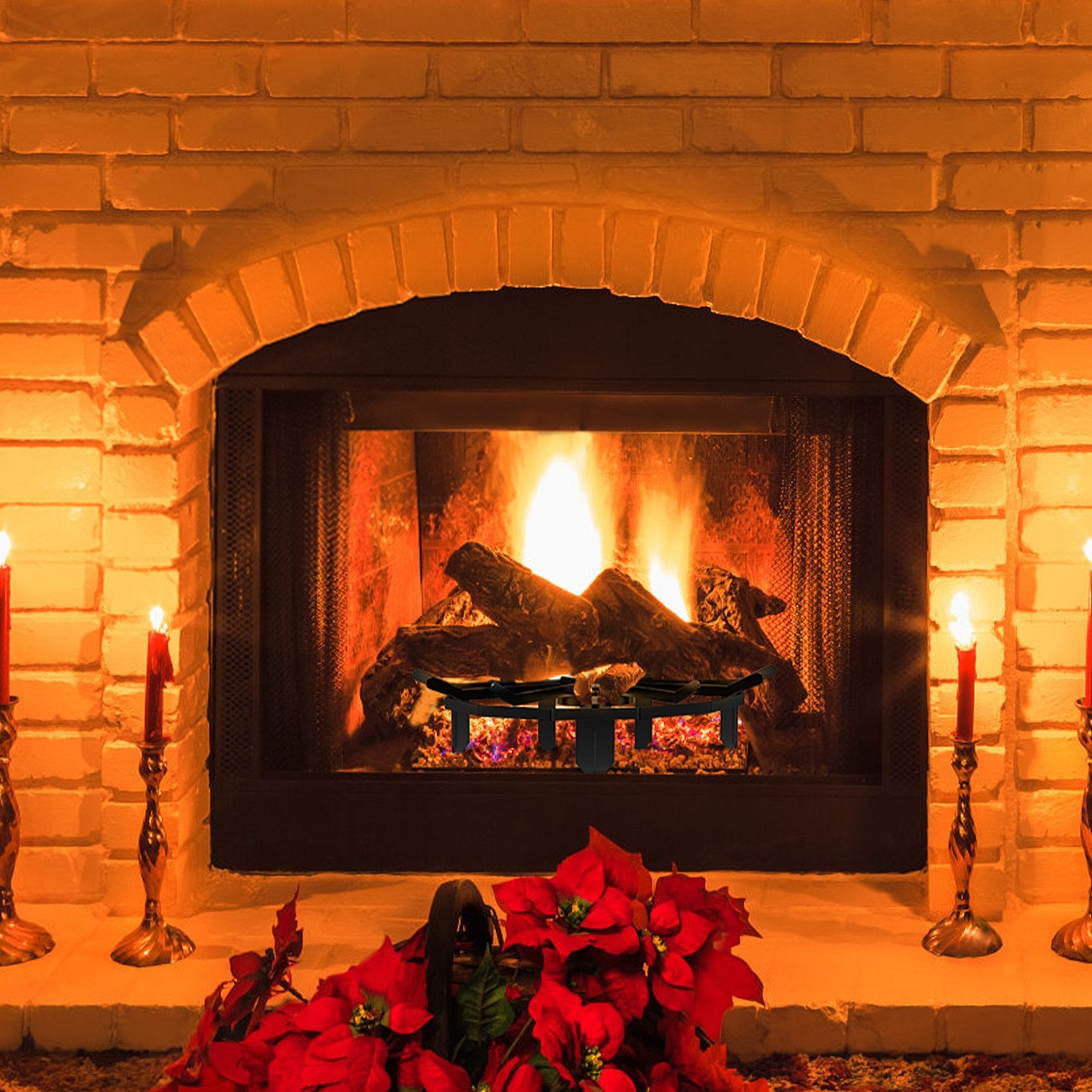 Log Grate, 27 inch Heavy Duty Wheel Fire Grate with 6 Support Legs, Solid Powder-coated Steel Bars, Log Firewood Burning Rack Holder for Wood Stove and Outdoor Camping Fire Pit