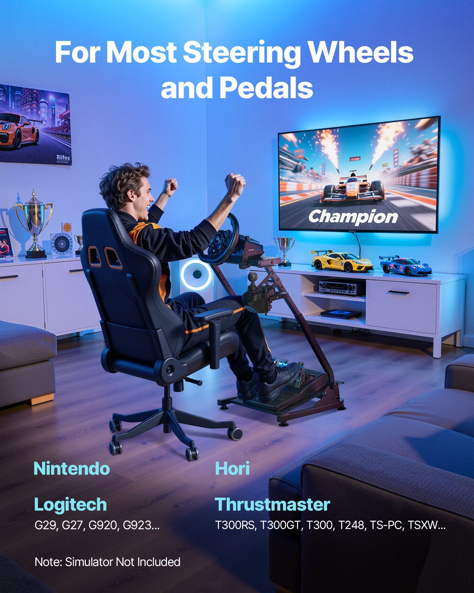 Racing Wheel Stand, Adjustable & Foldable Simulator Stand for Logitech G29 G27 G920 G923, Thrustmaster T300RS T300GT T248 TS-PC TSXW Gaming Cockpit,Pedals Simulator NOT Included