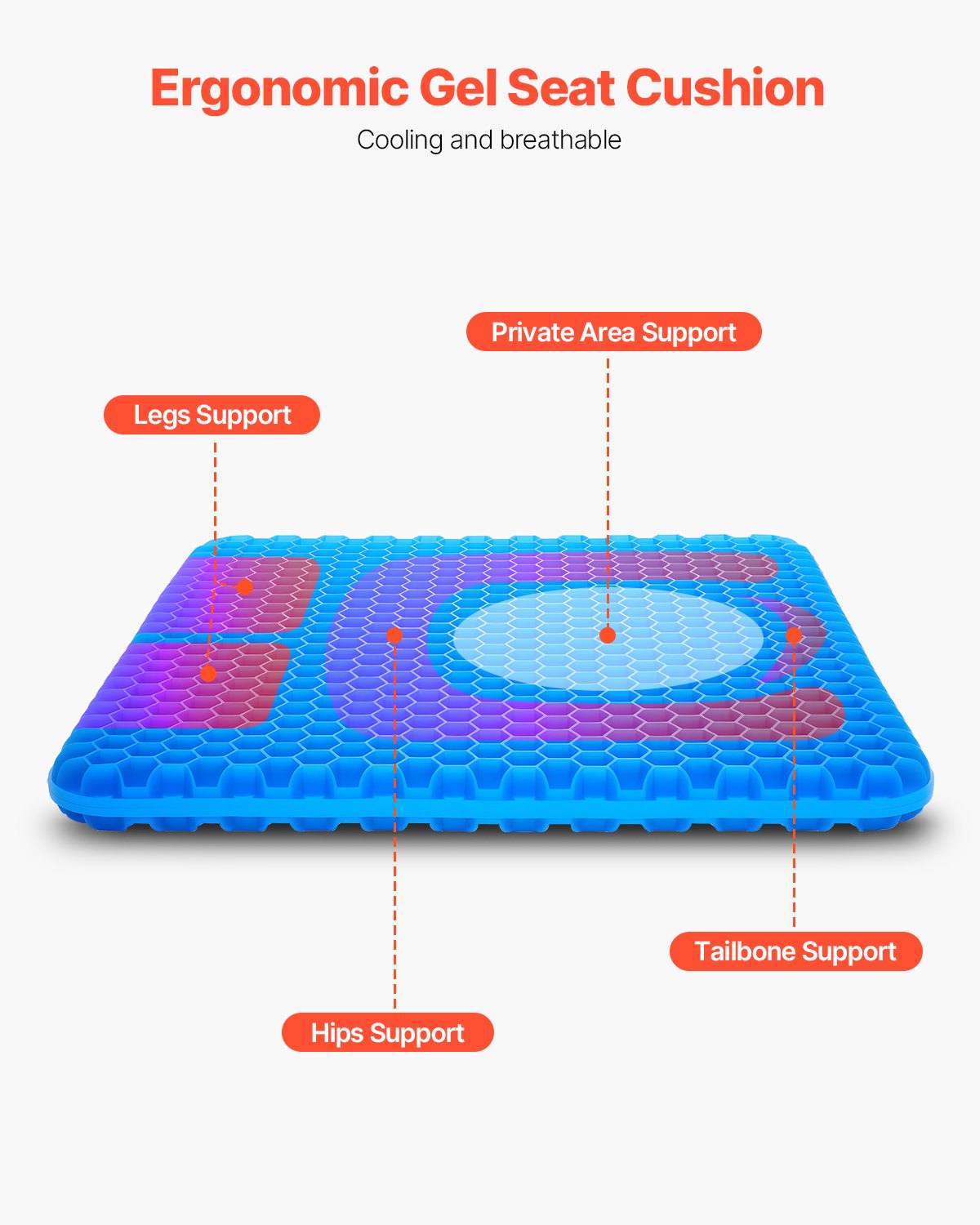 VEVOR Seat Cushion Cooling Gel Seat Chair Cushion for Hips Back Pressure Relief