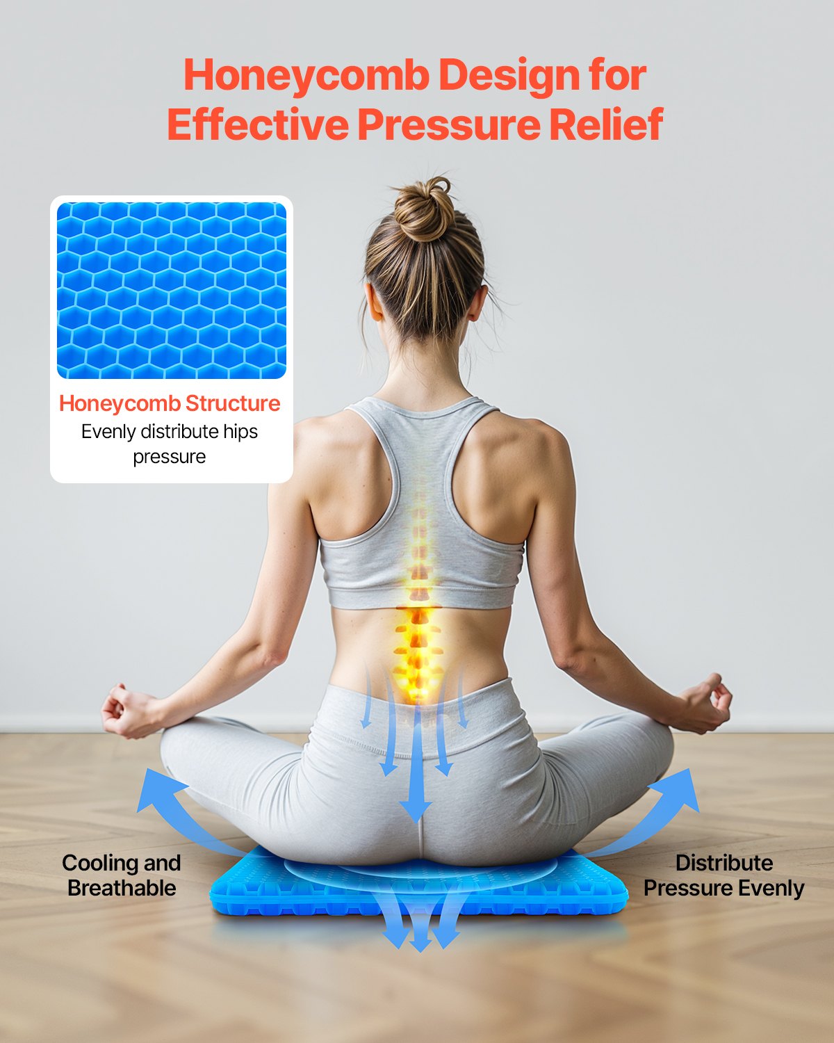 VEVOR Seat Cushion Cooling Gel Seat Chair Cushion for Hips Back Pressure Relief