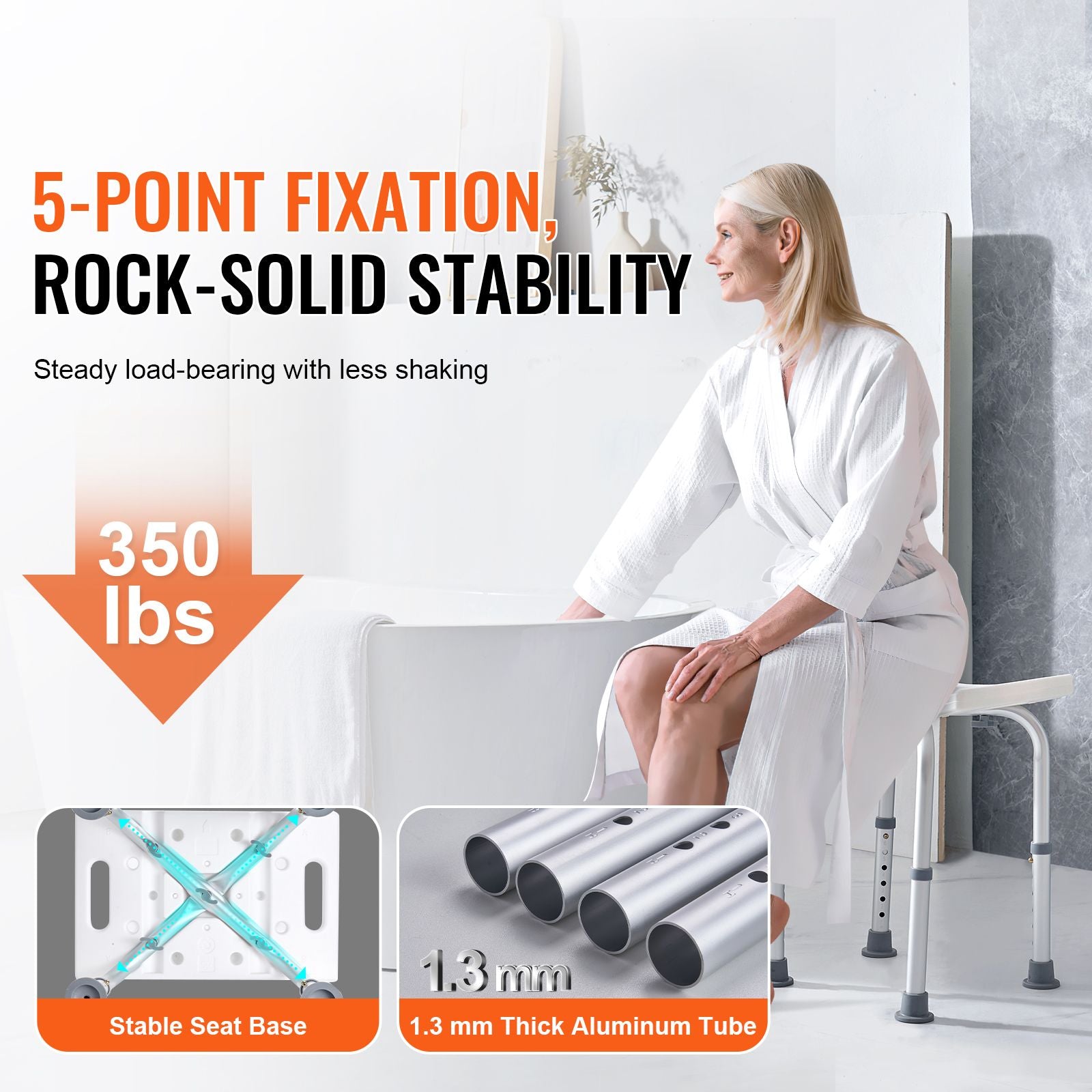 Adjustable Shower Chair Non-Slip Bath Stool with Handles 158.8kg Capacity