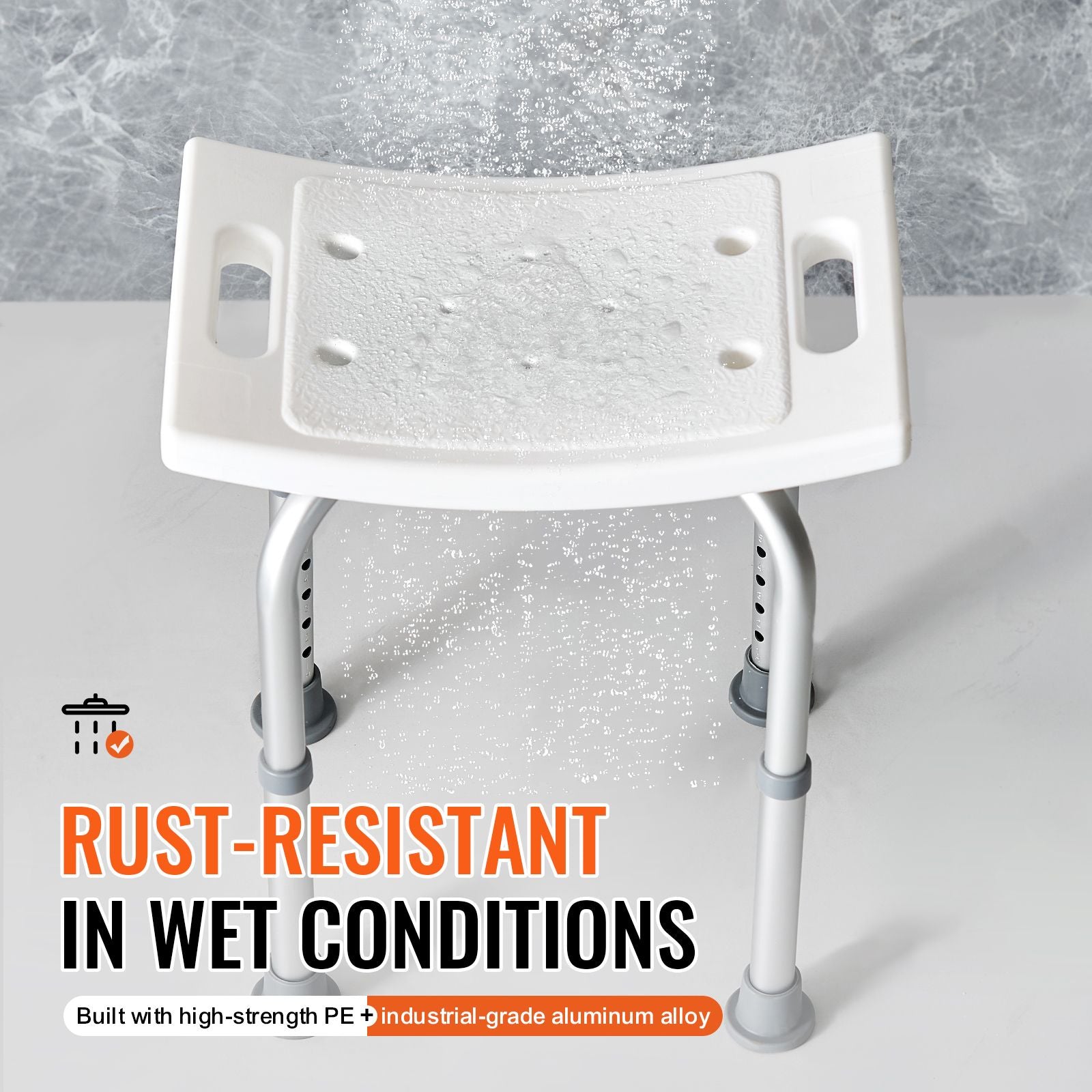 Adjustable Shower Chair Non-Slip Bath Stool with Handles 158.8kg Capacity