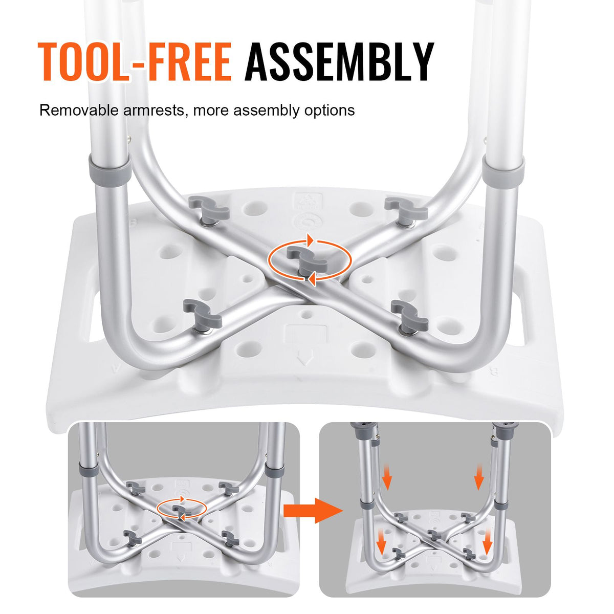 Adjustable Shower Chair Non-Slip Bath Stool with Handles 158.8kg Capacity