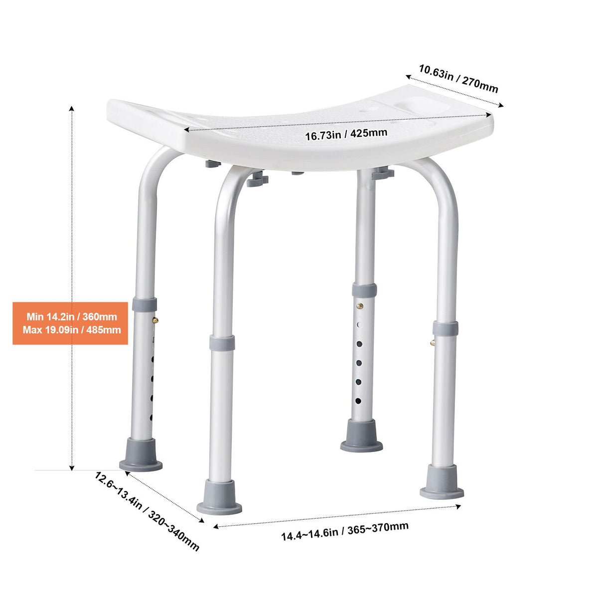 Adjustable Shower Chair Non-Slip Bath Stool with Handles 158.8kg Capacity