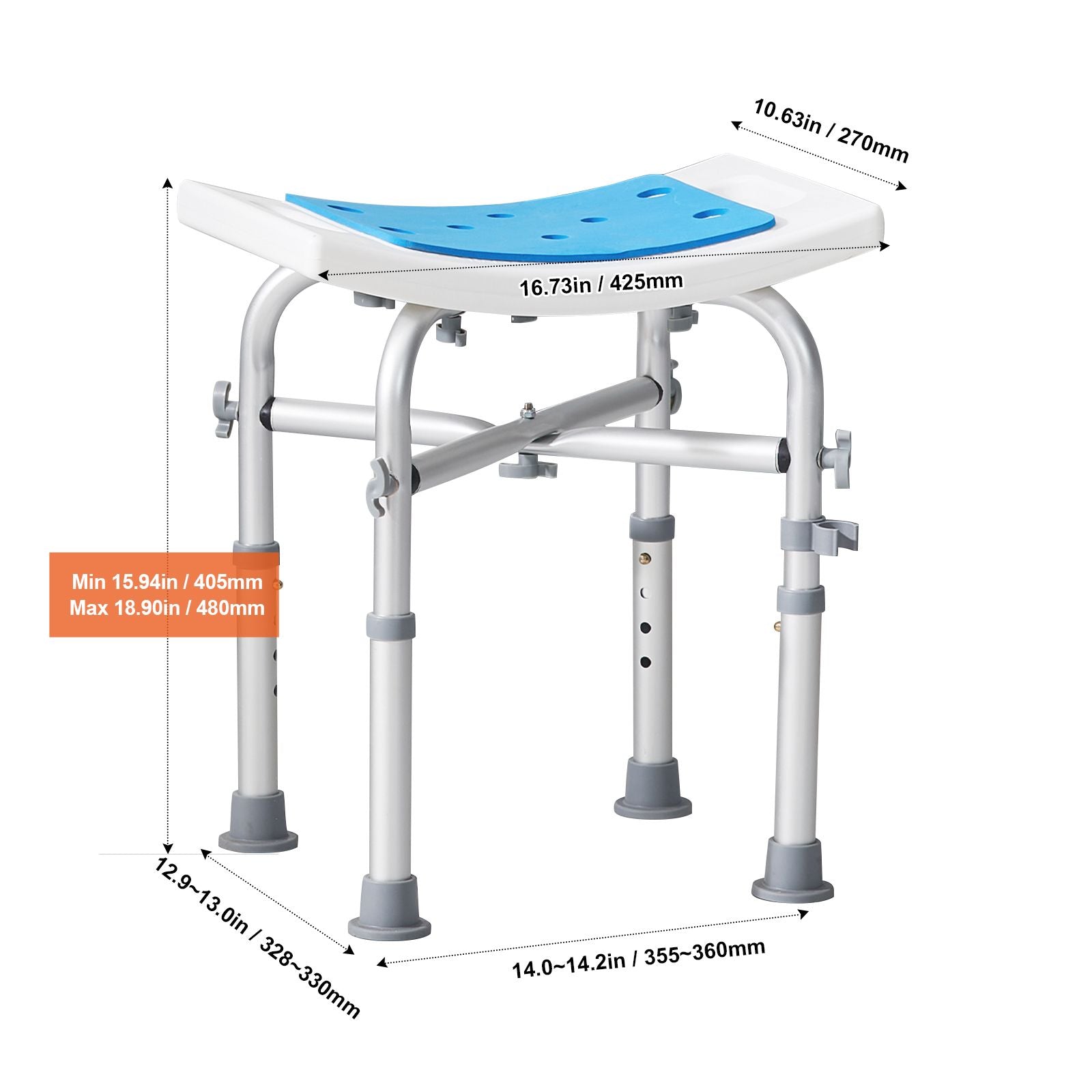 Shower Chair, Adjustable Height Shower Stool with Crossbar Support, Shower Seat for Inside Shower or Tub, Non-Slip Bench Bathtub Stool Seat for Elderly Disabled Handicap, 226.8 kg Capacity