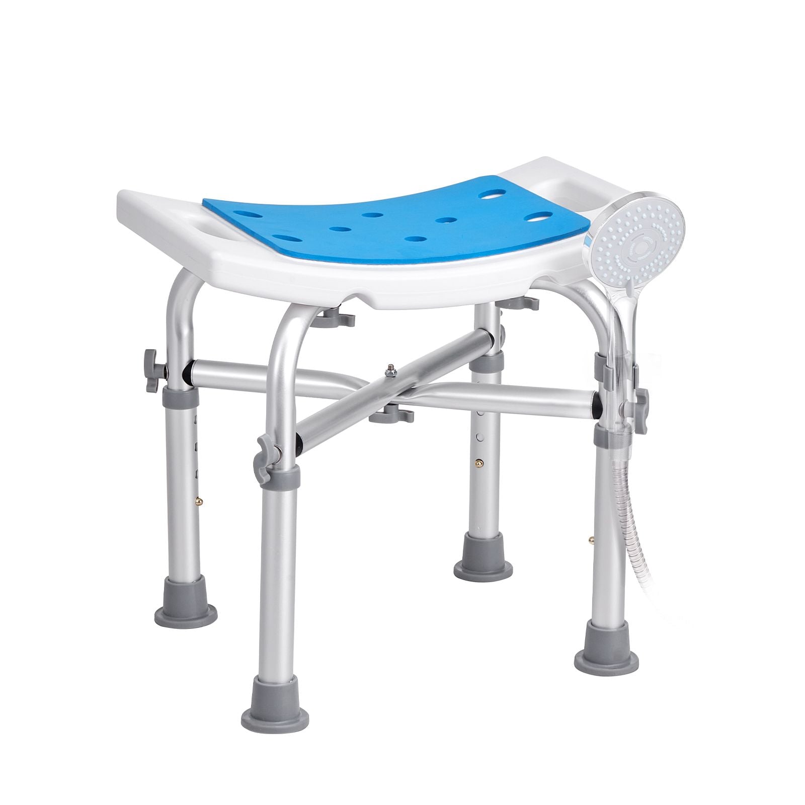 Shower Chair, Adjustable Height Shower Stool with Crossbar Support, Shower Seat for Inside Shower or Tub, Non-Slip Bench Bathtub Stool Seat for Elderly Disabled Handicap, 226.8 kg Capacity