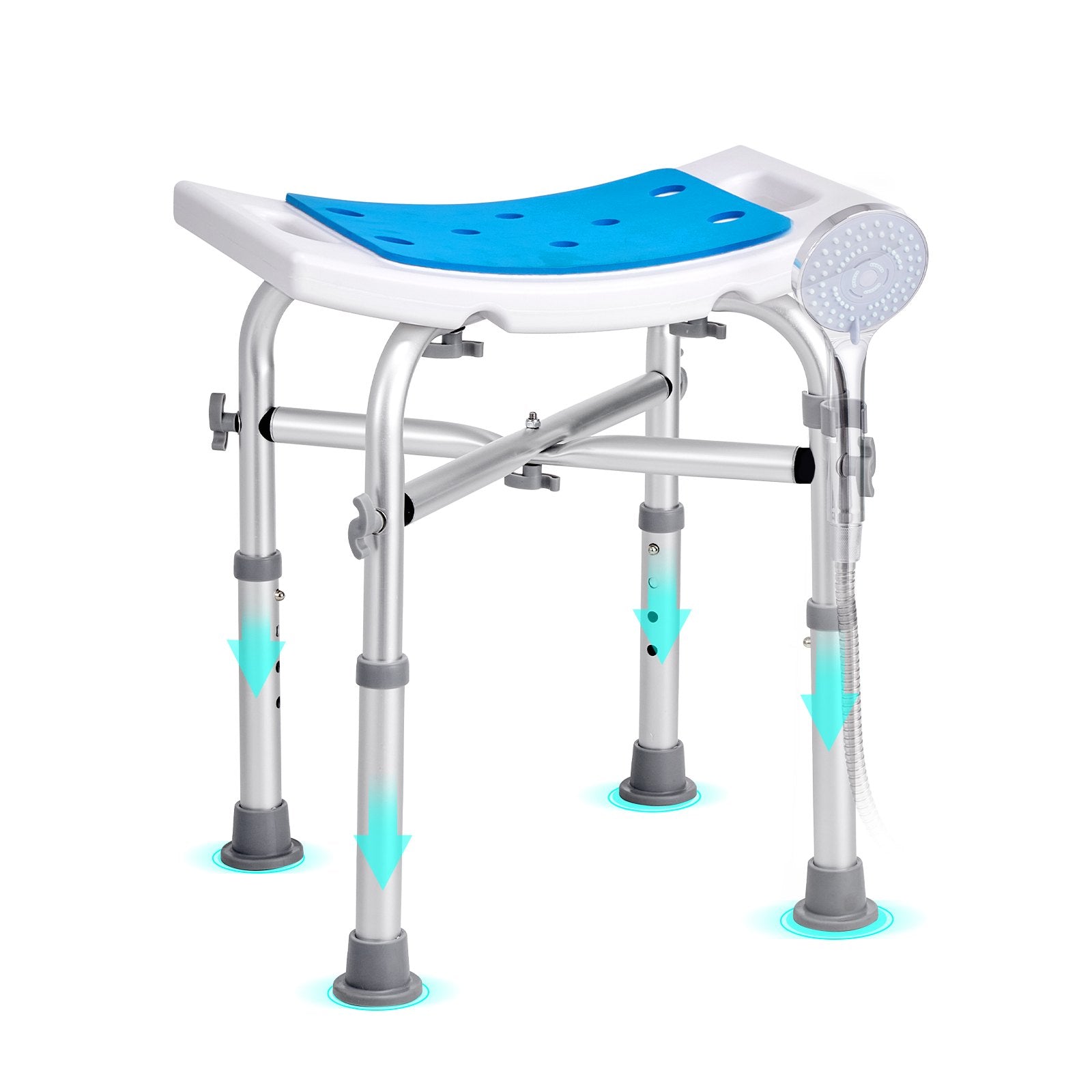 VEVOR Shower Chair, Adjustable Height Shower Stool with Crossbar Support, Shower Seat for Inside Shower or Tub, Non-Slip Bench Bathtub Stool Seat for Elderly Disabled Handicap, 226.8 kg Capacity