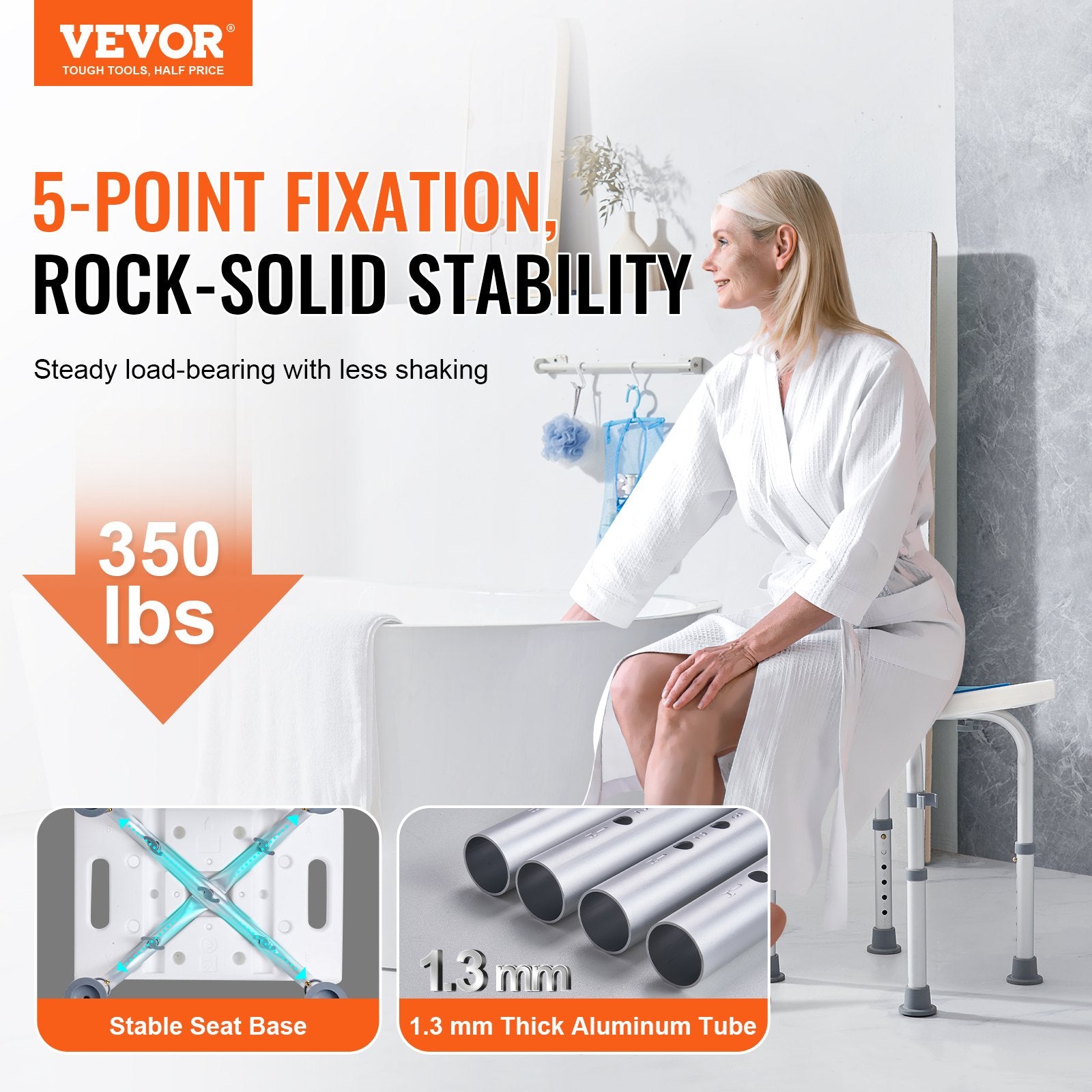 Shower Chair, Adjustable Height Shower Stool, Shower Seat for Inside Shower or Tub, Non-Slip Bench Bathtub Stool Seat for Elderly Disabled Handicap, 158.8 kg Capacity