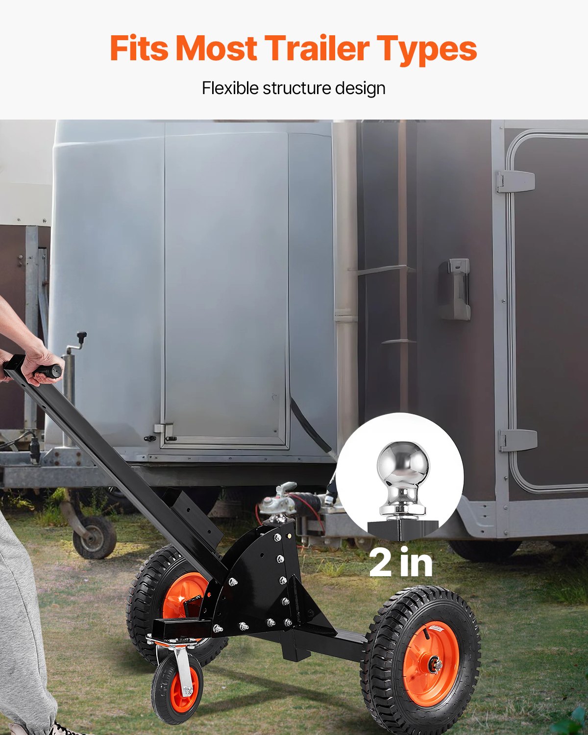 Trailer Dolly, 1500lbs Tongue Weight Capacity, 2 in 1 Trailer Mover with 2 in Ball, 16 in Pneumatic Tires and Universal Wheel, Portable Tow Dolly for Moving Car RV Trailer