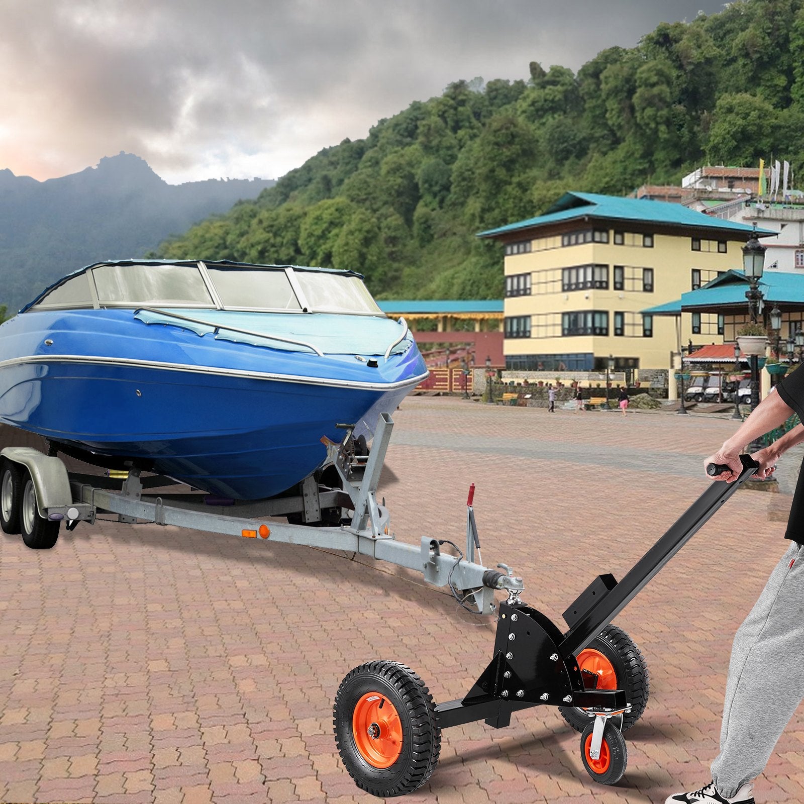 Trailer Dolly, 1500lbs Tongue Weight Capacity, 2 in 1 Trailer Mover with 2 in Ball, 16 in Pneumatic Tires and Universal Wheel, Portable Tow Dolly for Moving Car RV Trailer