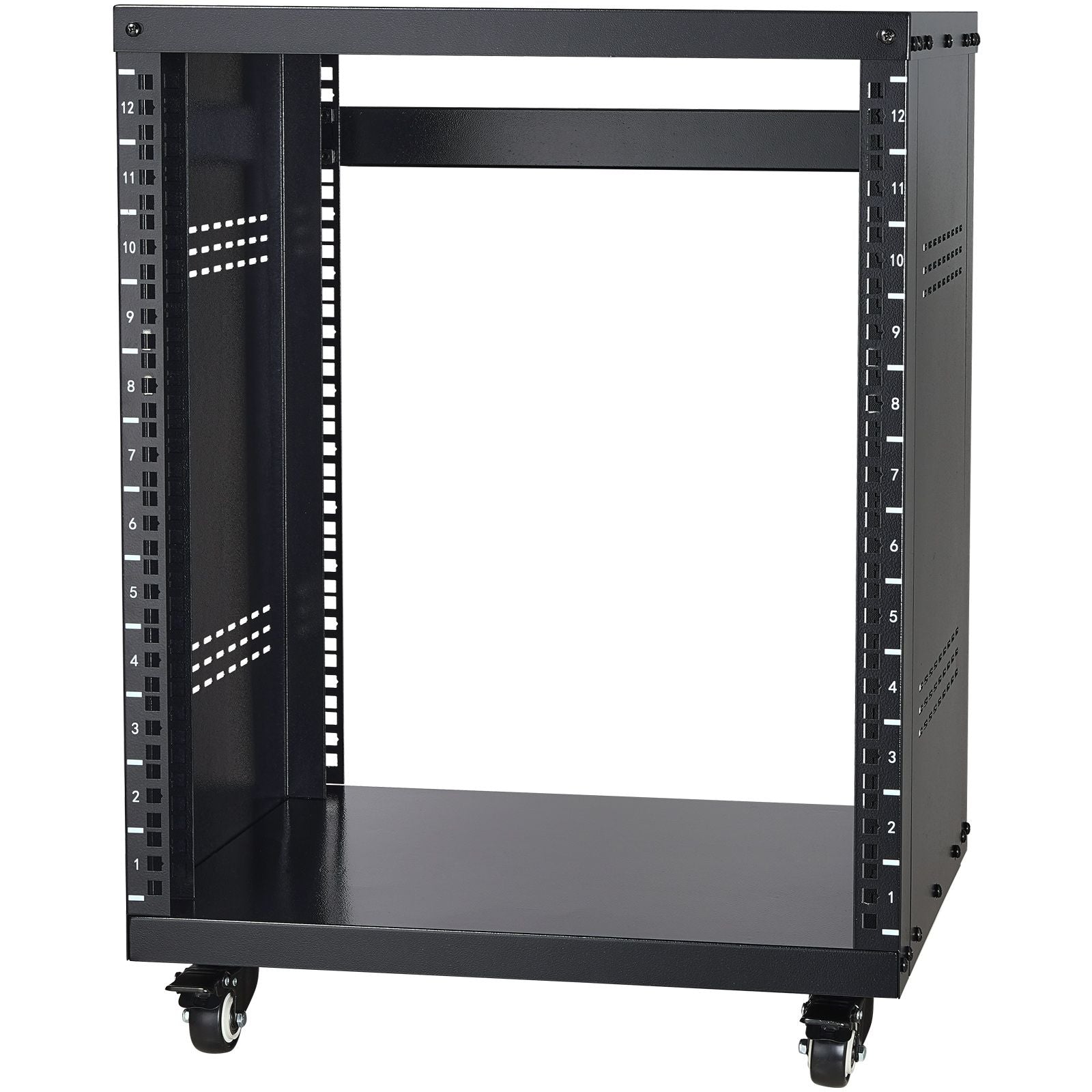 12U AV Rack Stand, 136.08kg Capacity, Network Stereo Recording Studio Rack with Lockable Caster Wheels Round & Square Holes, Special Vent for 482.6 mm Audio Video Musical & IT Equipment Mounting