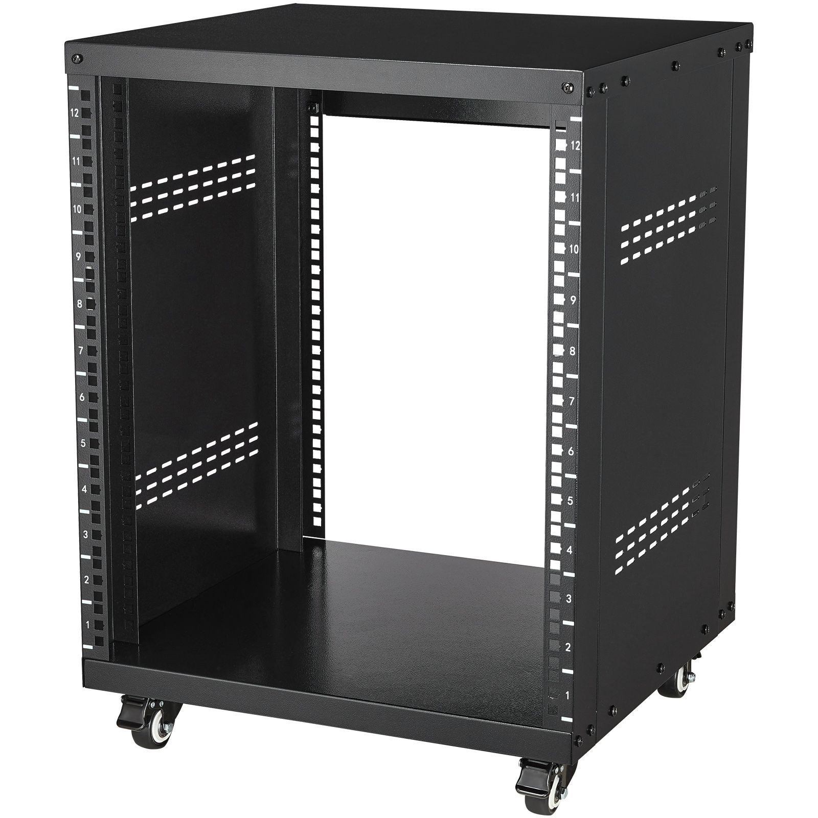 12U AV Rack Stand, 136.08kg Capacity, Network Stereo Recording Studio Rack with Lockable Caster Wheels Round & Square Holes, Special Vent for 482.6 mm Audio Video Musical & IT Equipment Mounting