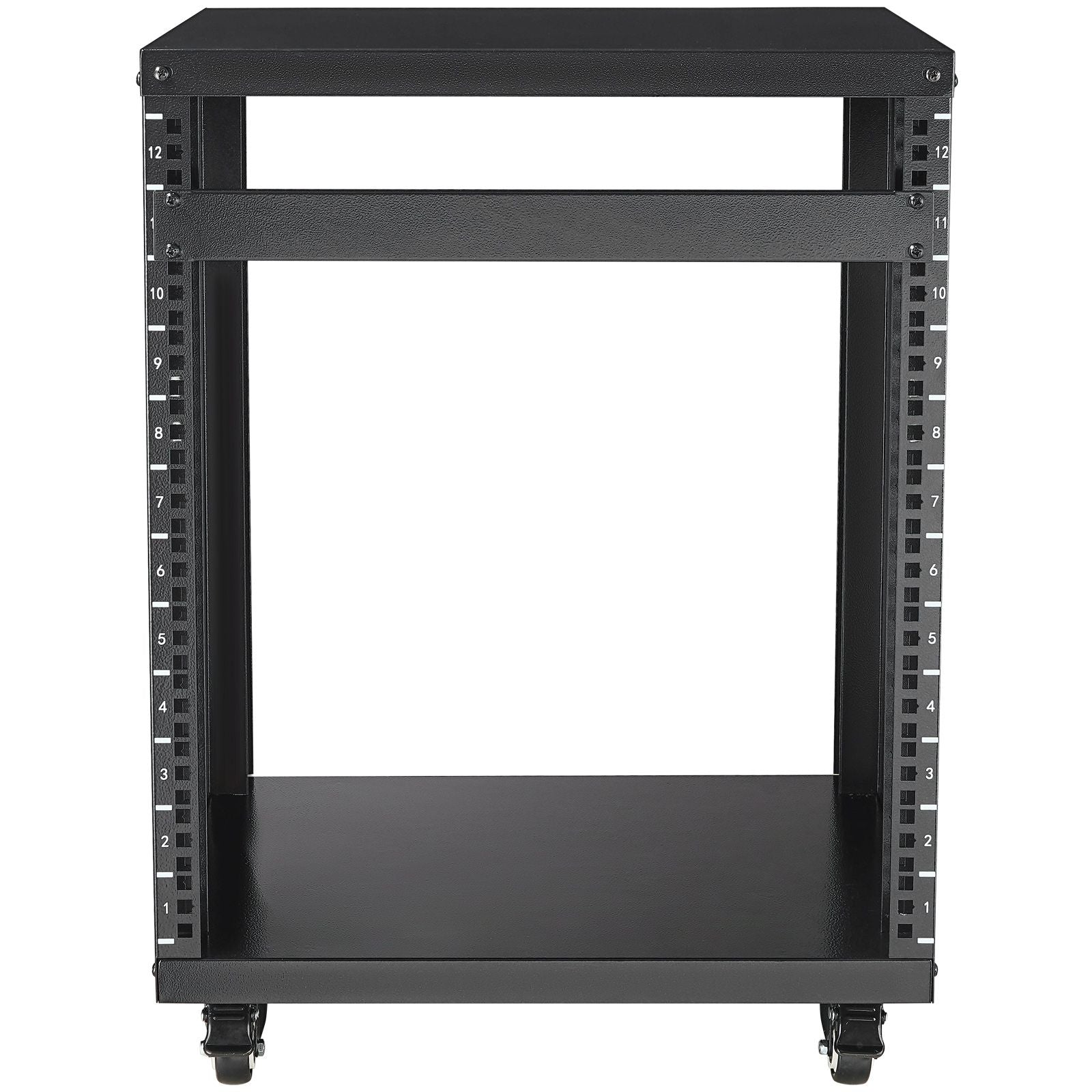 12U AV Rack Stand, 136.08kg Capacity, Network Stereo Recording Studio Rack with Lockable Caster Wheels Round & Square Holes, Special Vent for 482.6 mm Audio Video Musical & IT Equipment Mounting
