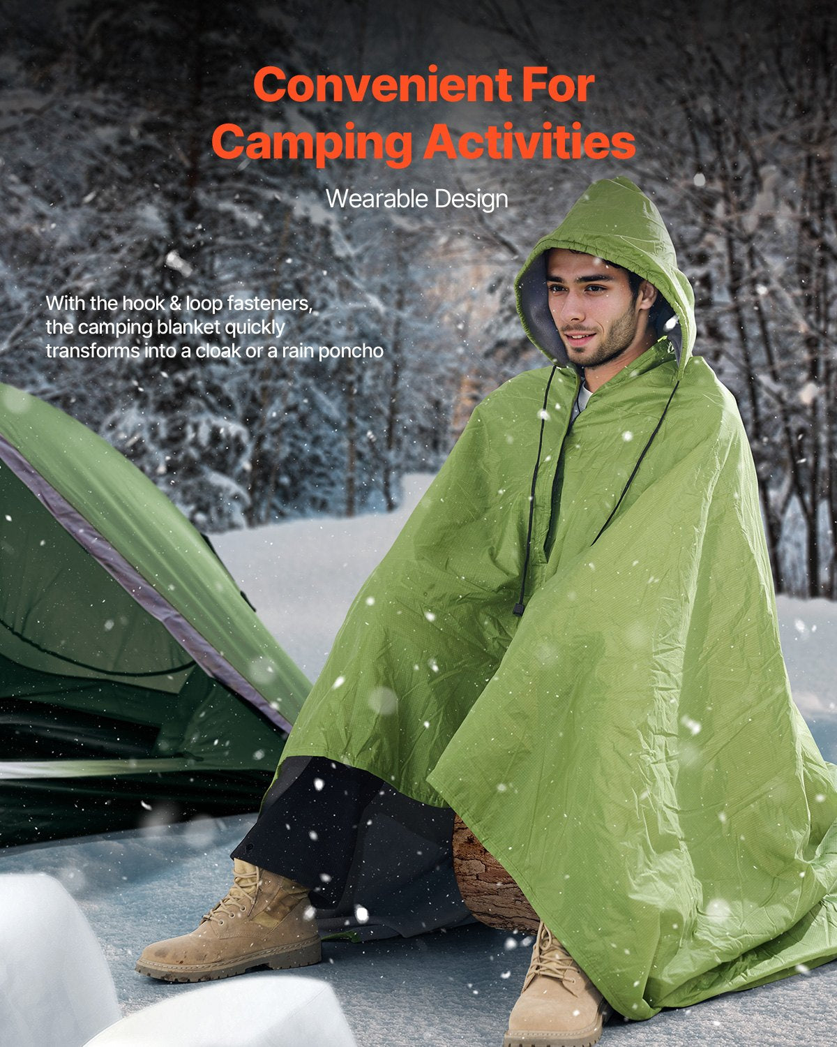 VEVOR Camping Blanket 2 m x 1.5 m Wearable Warm Stadium Blanket Army Green