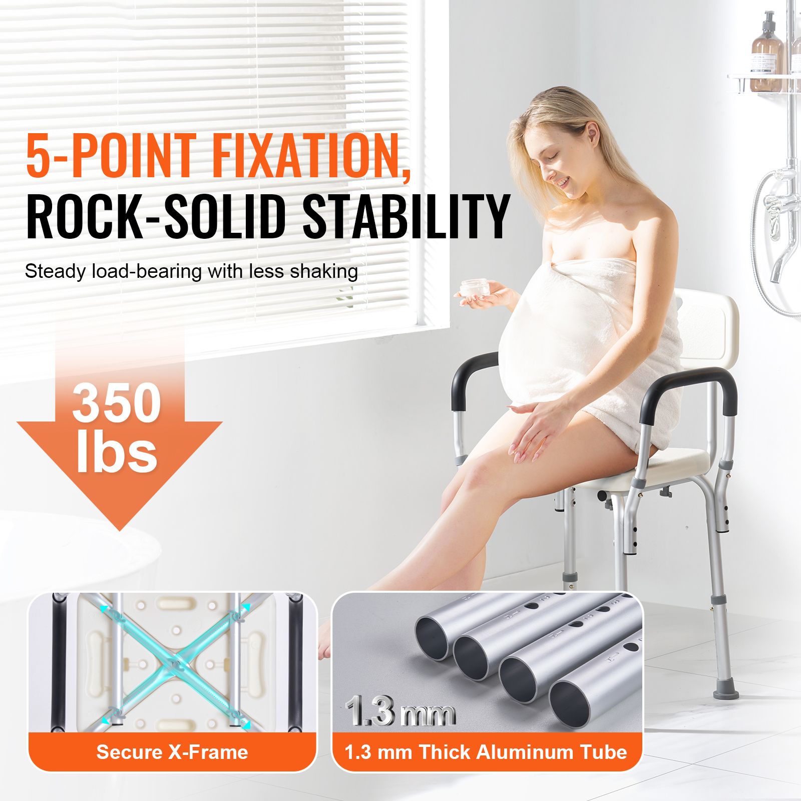 Shower Chair, Shower Seat with Back, Adjustable Height Shower Stool, Shower Chair for Inside Shower Bathtub, Non-slip Bathroom Bench Bath Chair for Elderly Disabled Handicap, 158.8 kg Capacity