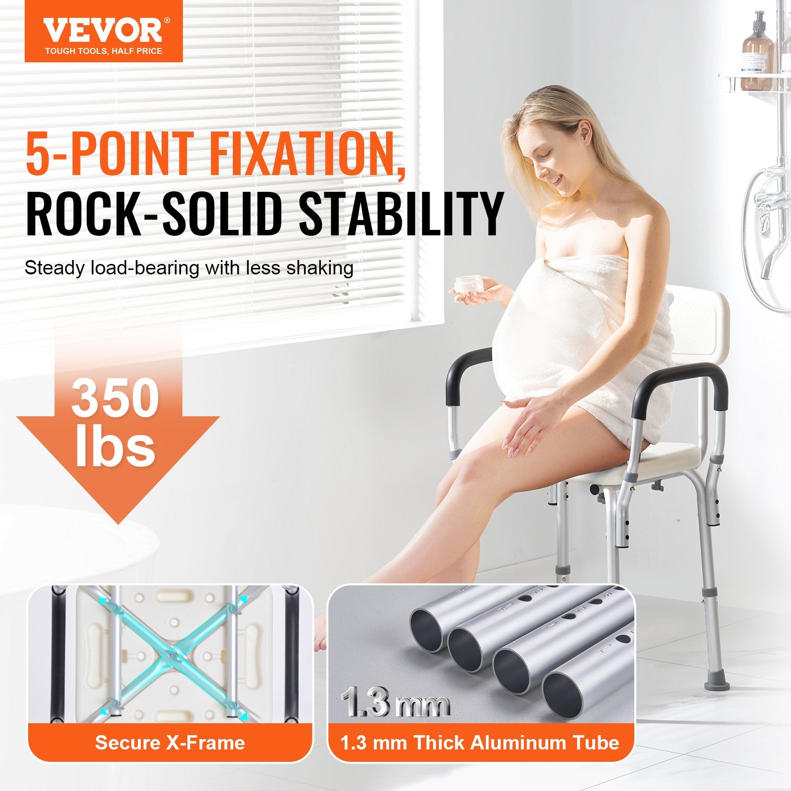 Shower Chair, Shower Seat with Back, Adjustable Height Shower Stool, Shower Chair for Inside Shower Bathtub, Non-slip Bathroom Bench Bath Chair for Elderly Disabled Handicap, 158.8 kg Capacity