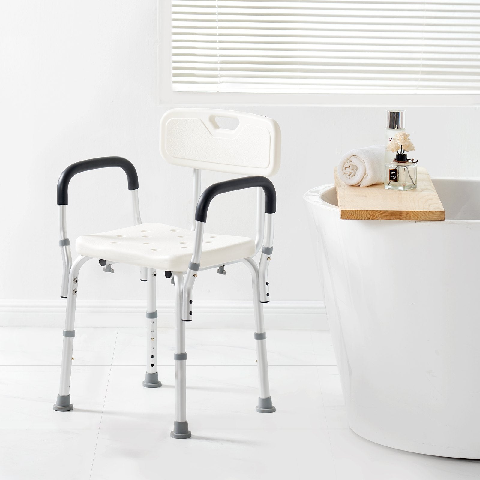 Shower Chair, Shower Seat with Back, Adjustable Height Shower Stool, Shower Chair for Inside Shower Bathtub, Non-slip Bathroom Bench Bath Chair for Elderly Disabled Handicap, 158.8 kg Capacity
