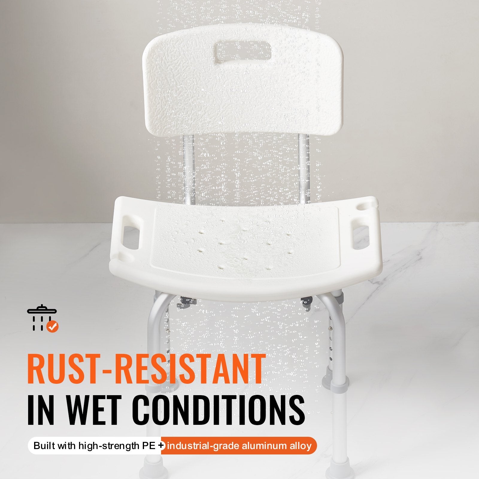 Shower Chair, Shower Seat with Back, Adjustable Height Shower Stool, Shower Chair for Inside Shower Bathtub, Non-slip Bathroom Bench Bath Chair for Elderly Disabled Handicap, 158.8 kg Capacity