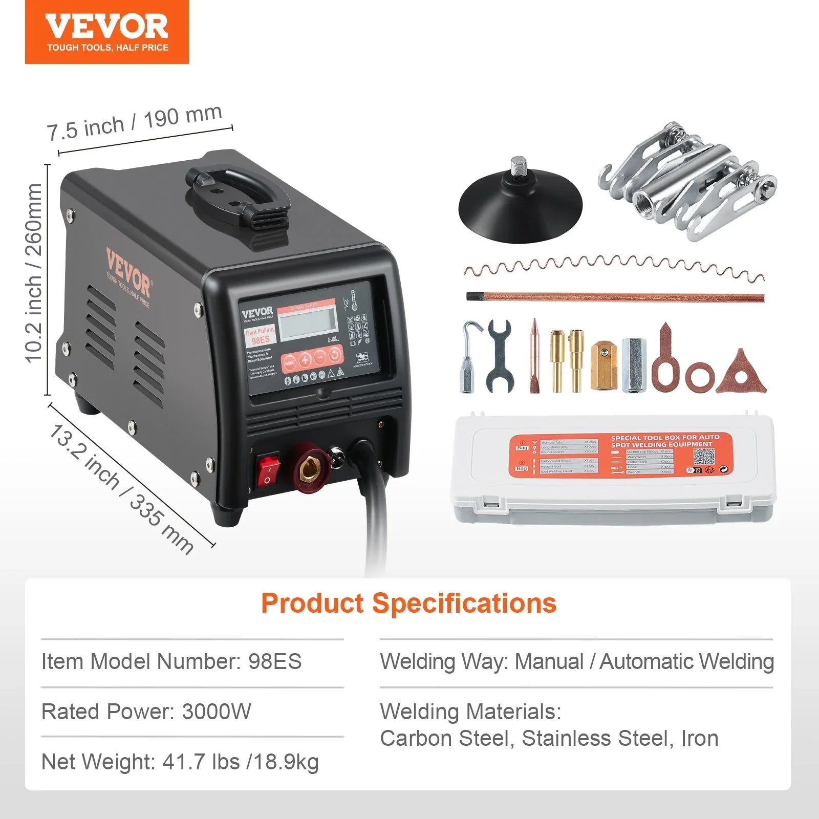 Stud Welder Dent Repair Kit, 3KW Spot Welder Dent Puller with Auto/Manual Welding & 9 Versatile Modes, Auto Body Spot Welding Dent Puller Machine for Car, Truck Dent Repair