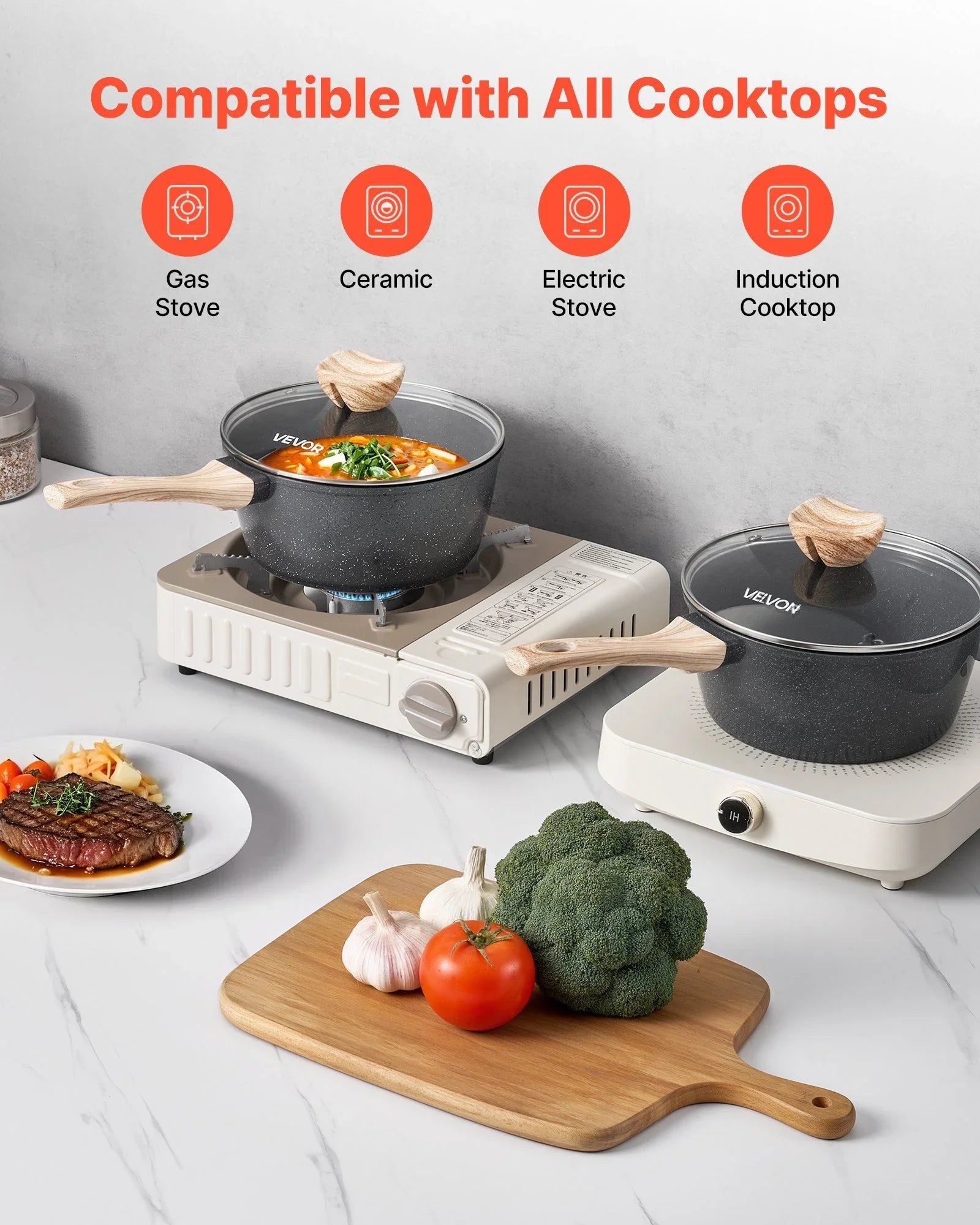 2.5 QT Saucepan, Nonstick Saucepan with Tempered Glass Lid, Multipurpose Cooking Sauce Pot with Detachable Handle, Sauce Pan Small Kitchen Cooking Pot with Coating, Induction Compatible, Black