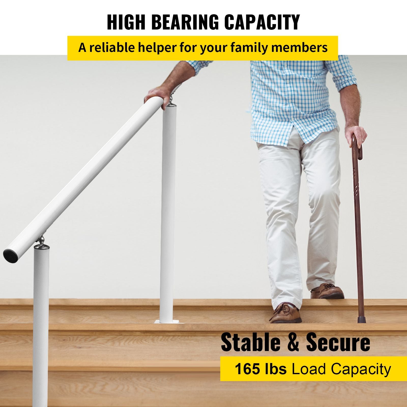 3ft White Outdoor Stair Handrail Aluminum Railing Adjustable 1-3 Steps