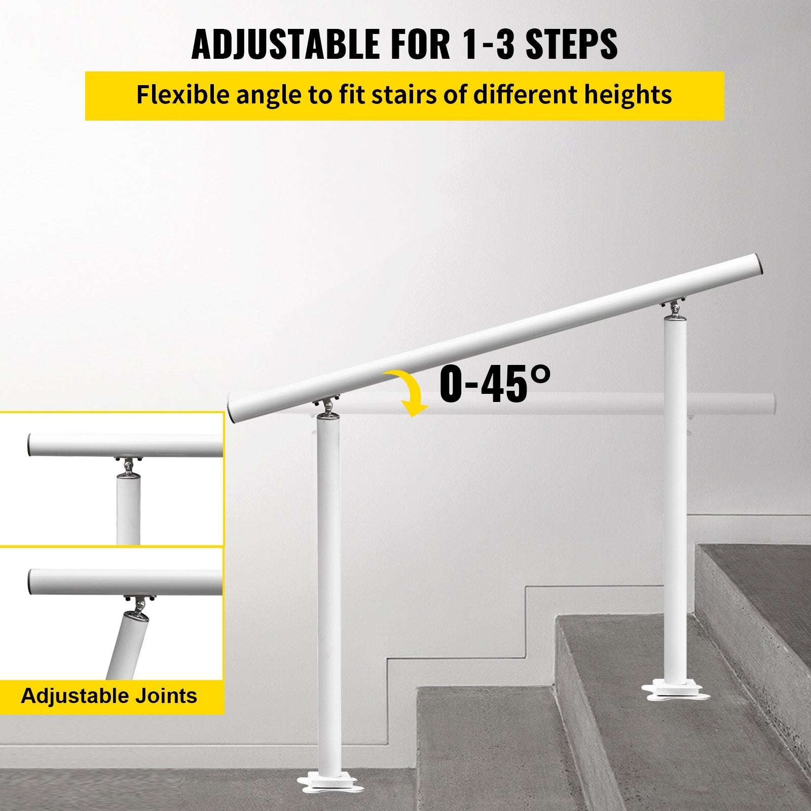 Handrail Outdoor Stairs, 3ft, 34 Inch Outdoor Handrail, Outdoor Stair Railing Adjustable from 0 to 60 Degrees Handrail for Stairs Outdoor White Aluminum Stair Railing for Garden, Office Area