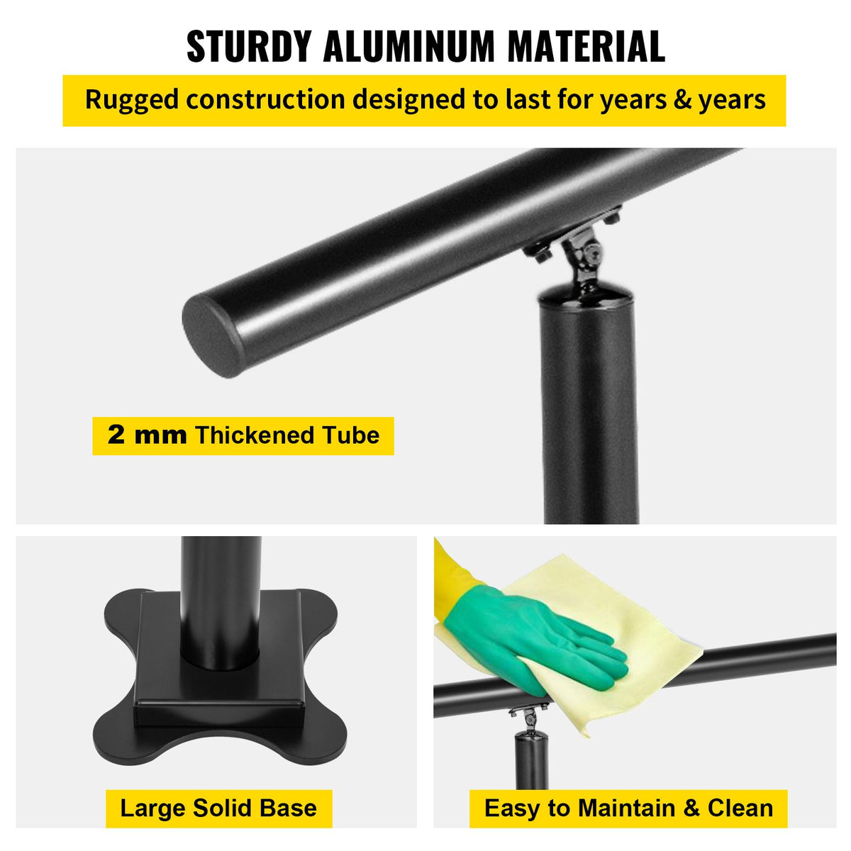 3ft Outdoor Stair Handrail Aluminum Railing Adjustable 1-3 Steps Black