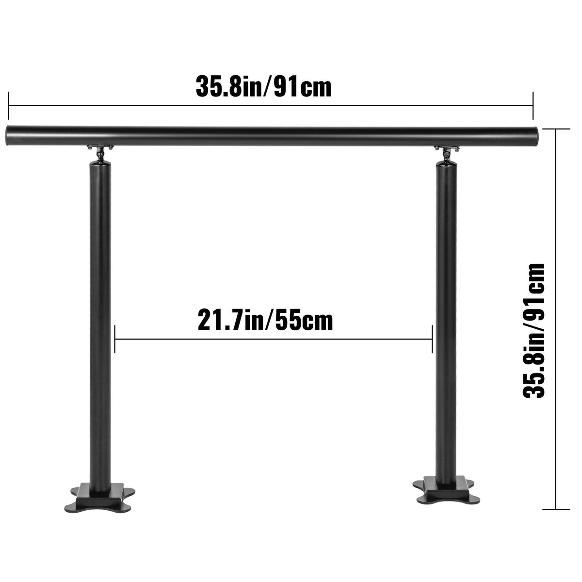 3ft Outdoor Stair Handrail Aluminum Railing Adjustable 1-3 Steps Black