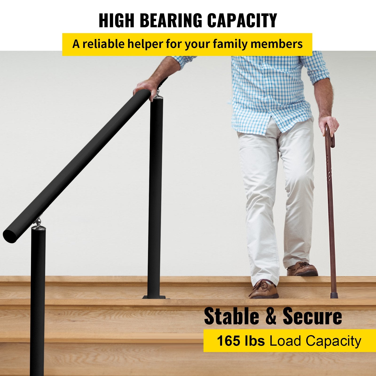 Handrail Outdoor Stairs, 3ft, 34 Inch Outdoor Handrail, Outdoor Stair Railing Adjustable from 0 to 60 Degrees Handrail for Stairs Outdoor Black Aluminum Stair Railing for Garden, Office Area