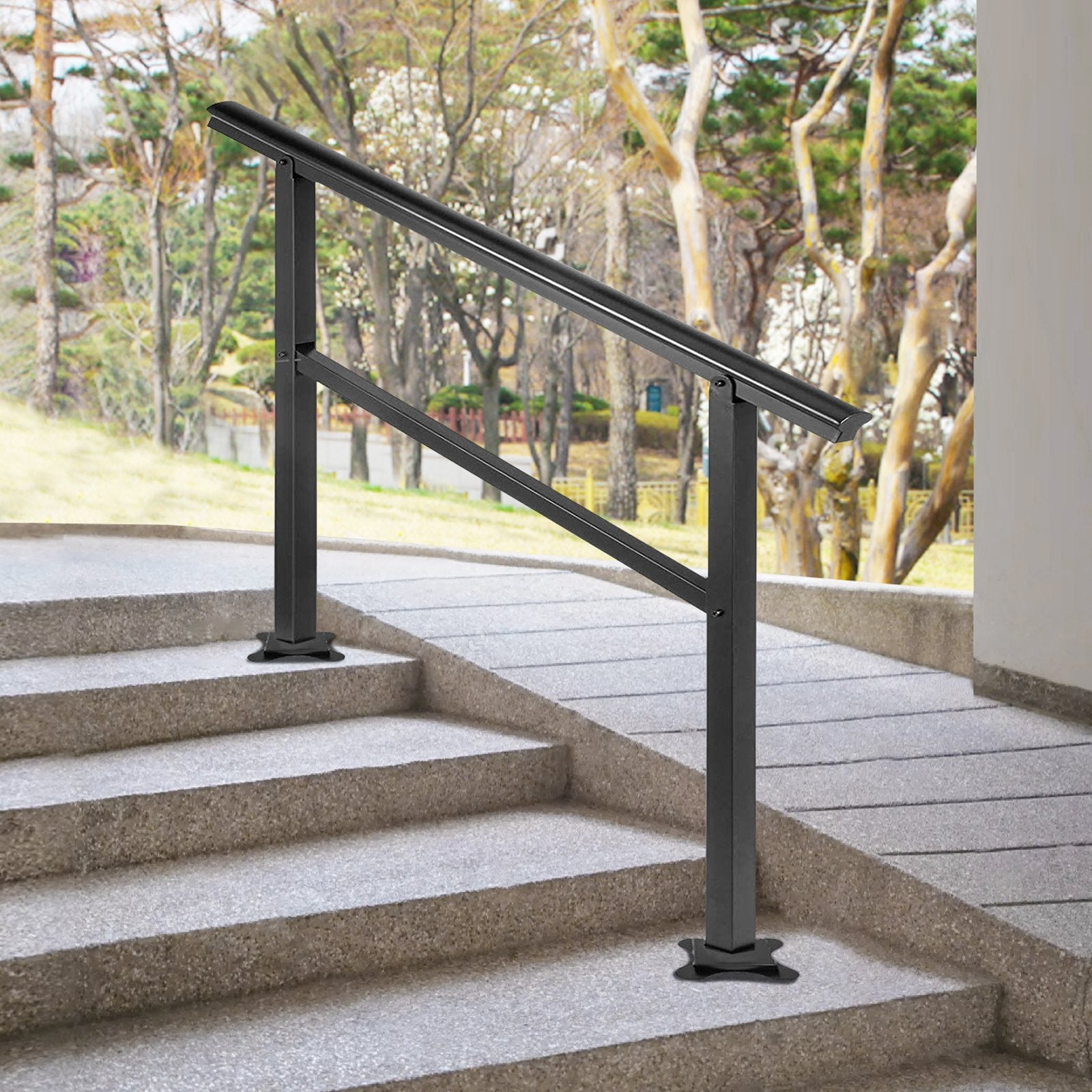 Handrail Outdoor Stairs 47.6 X 35.2 Inch Outdoor Handrail Outdoor Stair Railing Adjustable from 0 to 30 Degrees Handrail for Stairs Outdoor Aluminum Black Stair Railing Fit 3-4 Steps
