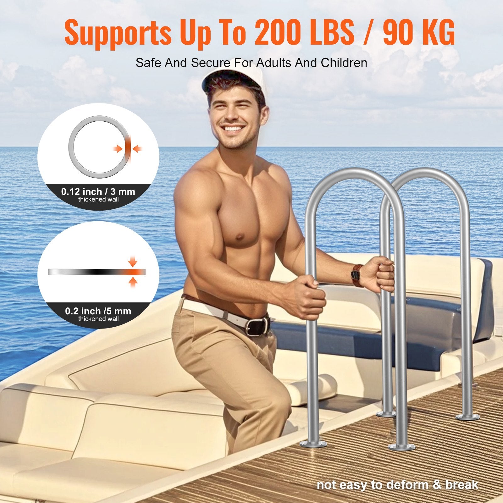 Pool Handrail,36 x 13 inch Pool Railing, Aluminum with Base Plate for Indoor/Outdoor Pools, Humanized Swimming Pool Safety Railing for Decks, Rust-Proof Grab Bar with Accessories for Spas Docks