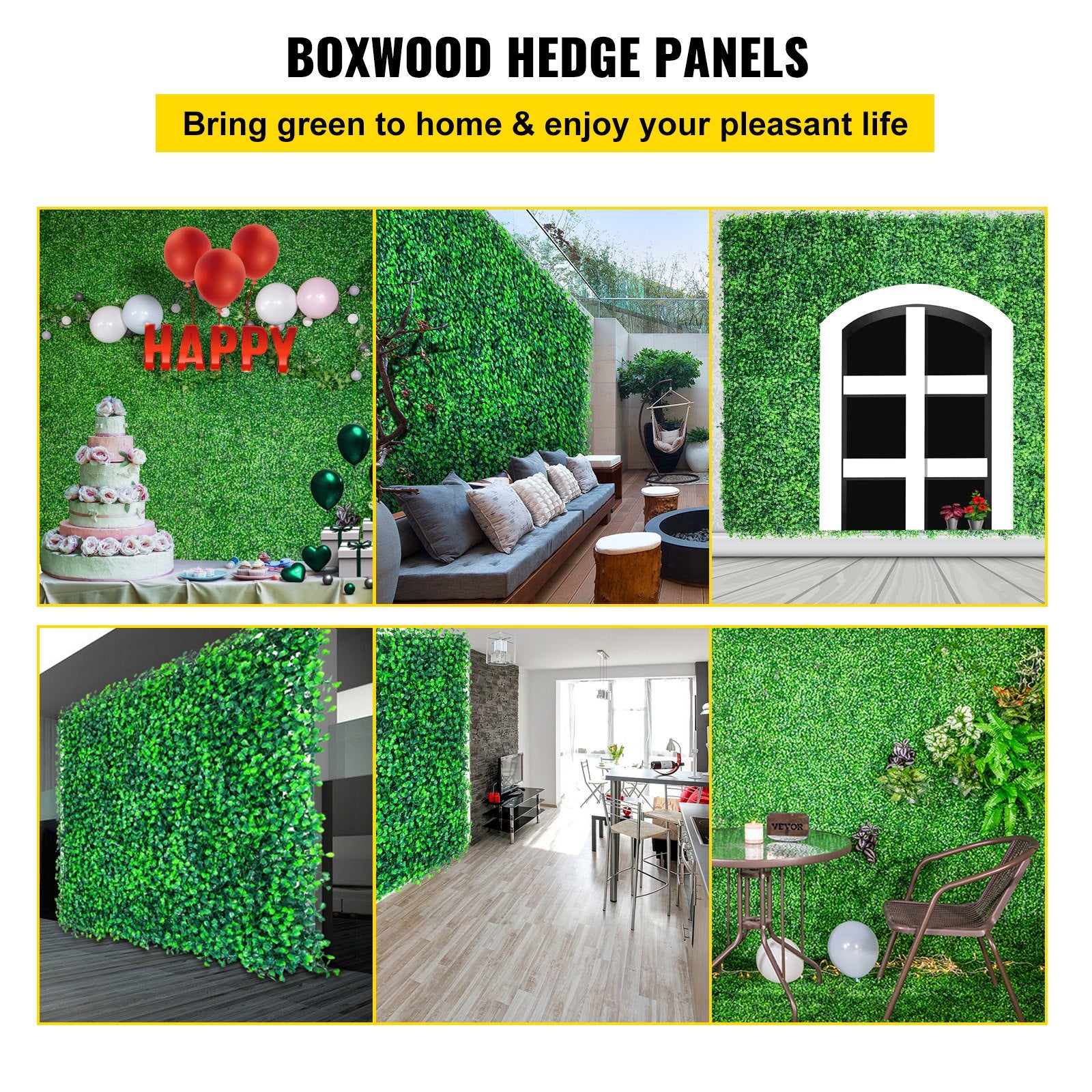 VEVOR Artificial Boxwood Panels, 16 PCS 20"x20" Boxwood Hedge Wall Panels, PE Artificial Grass Backdrop Wall 1.6\", Privacy Hedge Screen for Decoration of Outdoor, Indoor, Garden, Fence, and Backyar