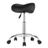 Saddle Rolling Stool Black PU Leather with Wheels Height Adjustable Seat