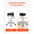 Saddle Rolling Stool Black PU Leather with Wheels Height Adjustable Seat